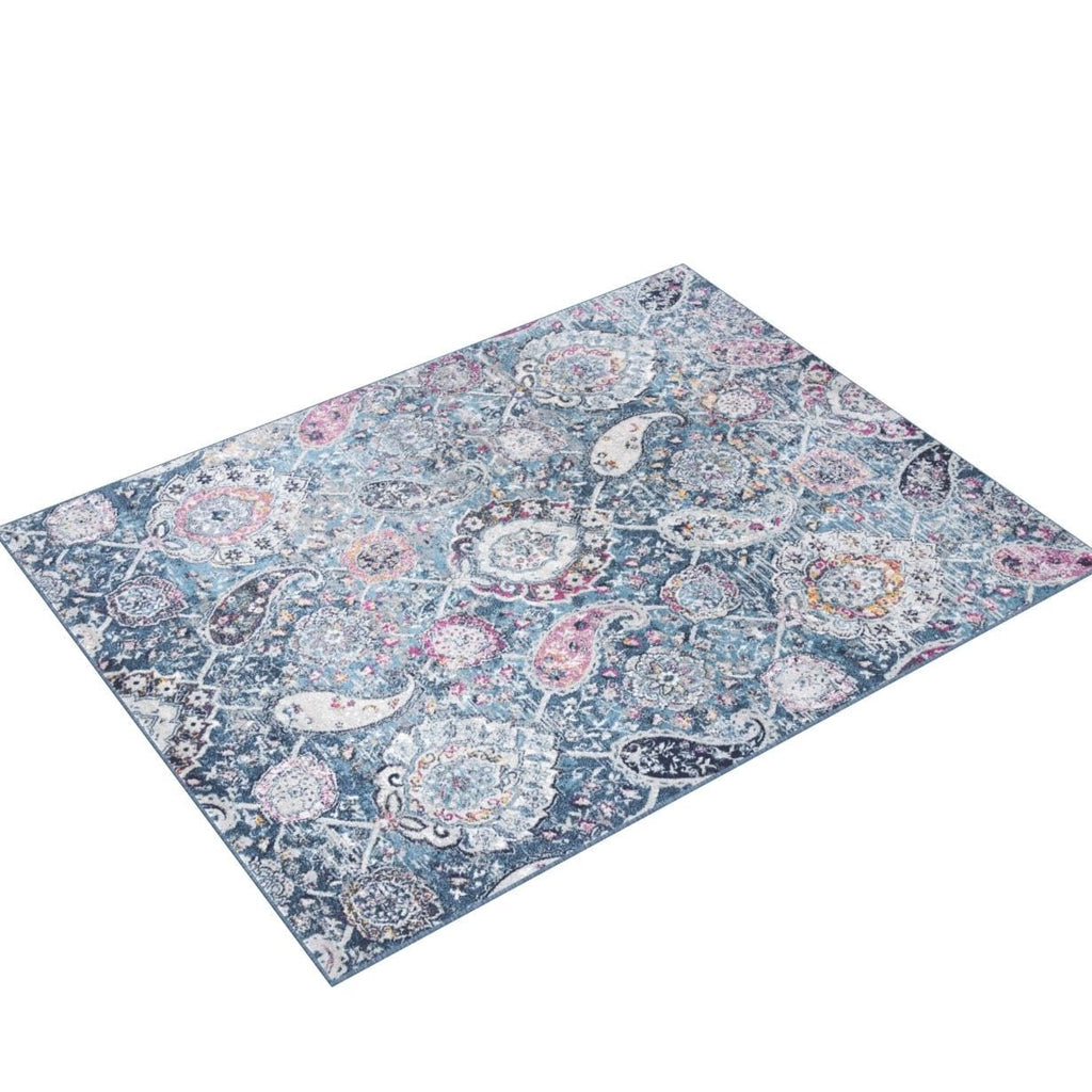 Safavieh Madison Collection Area Rug - 8' X 10', Blue & Grey, Boho Chic Glam Paisley Design, Non-Shedding & Easy Care, Ideal For