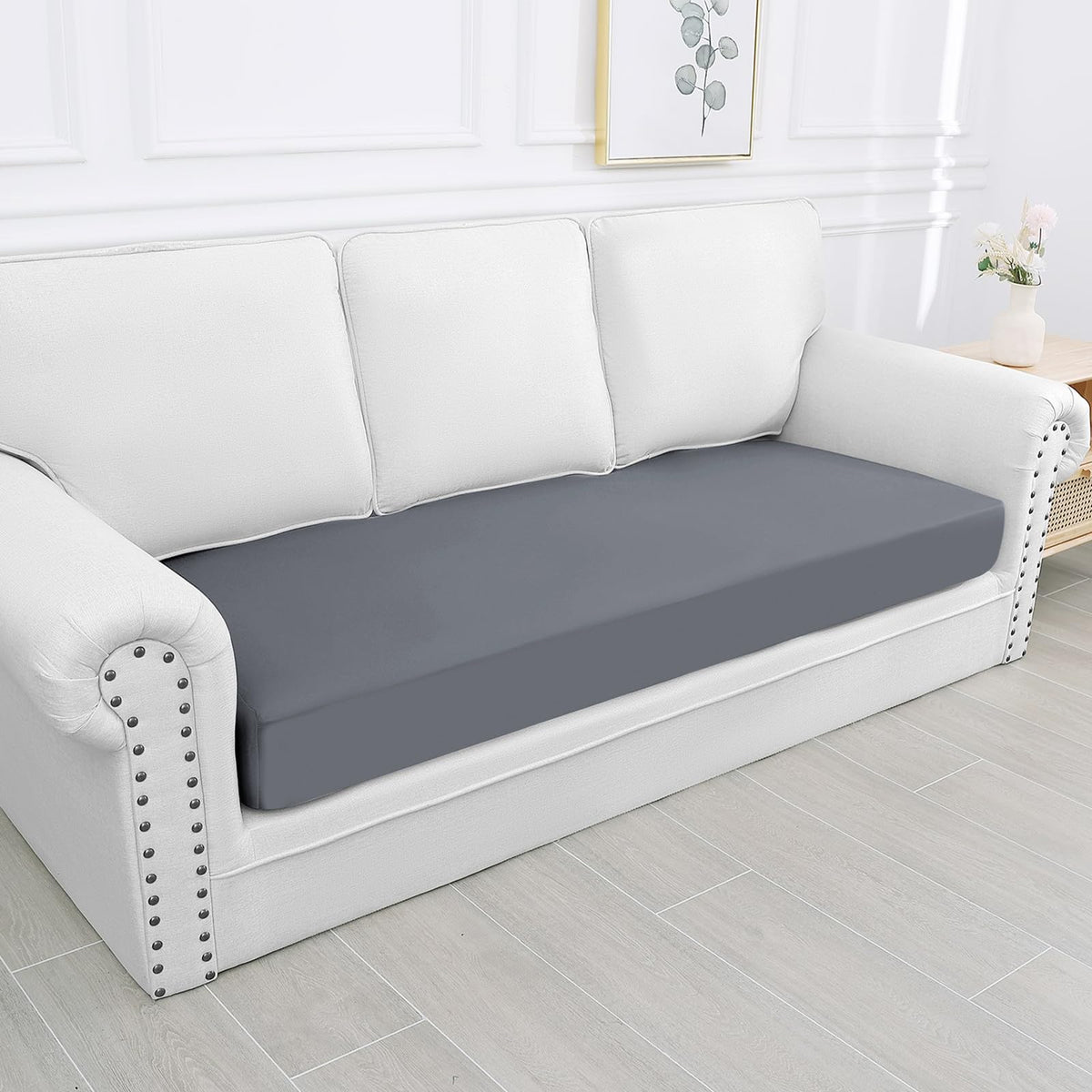 Smiry Waterproof Couch Cushion Covers, Stretch Washable Sofa Cushion Cover, Soft Sofa Slipcover Elastic Non-Slip Furniture Protector For Pets, Kid (Large,Dark Grey)