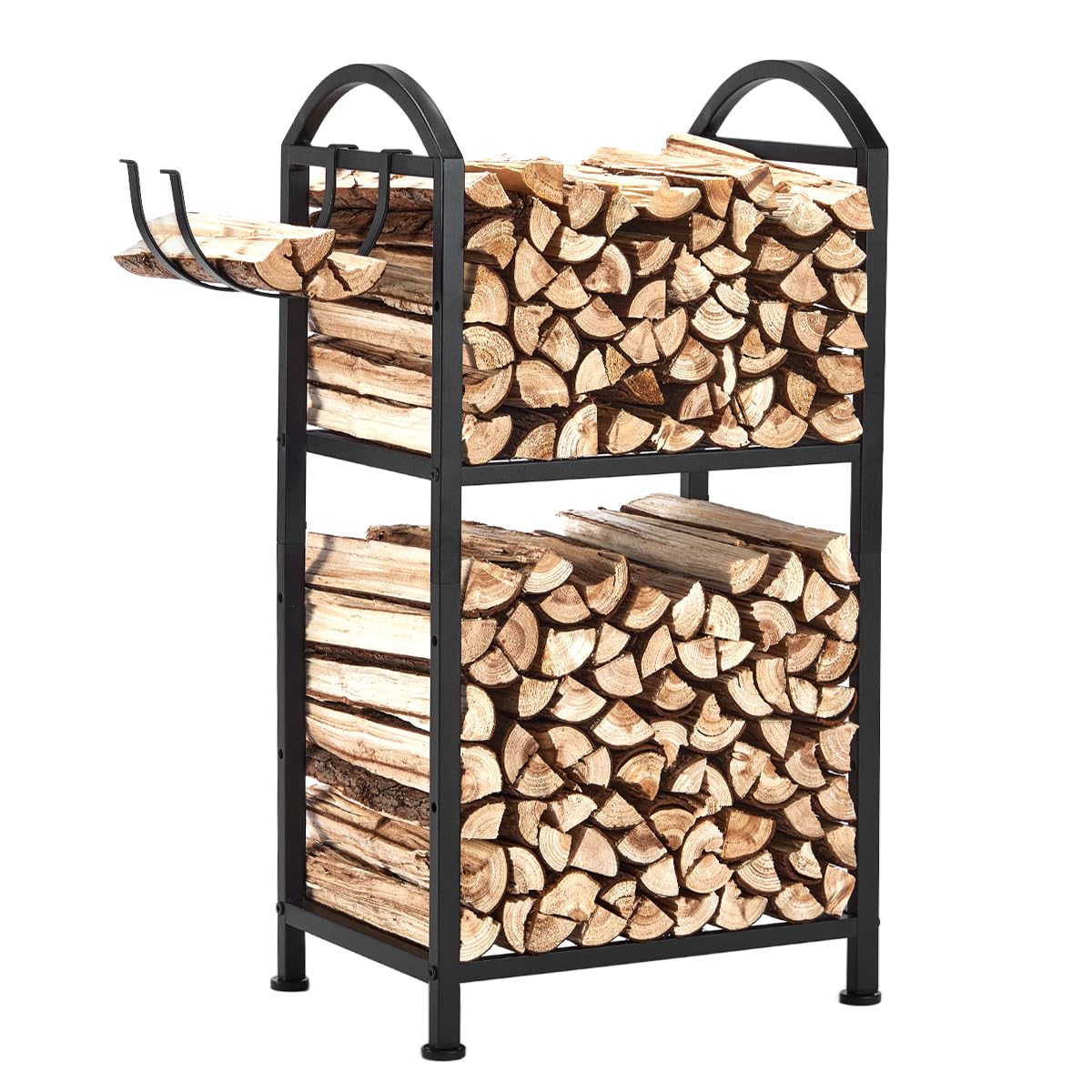 Zexvida Firewood Rack Outdoor And Indoor, Fire Wood Storage Racks With Wood Hooks, 15.7' Wood Racks Outdoor For Firewood, Adjus
