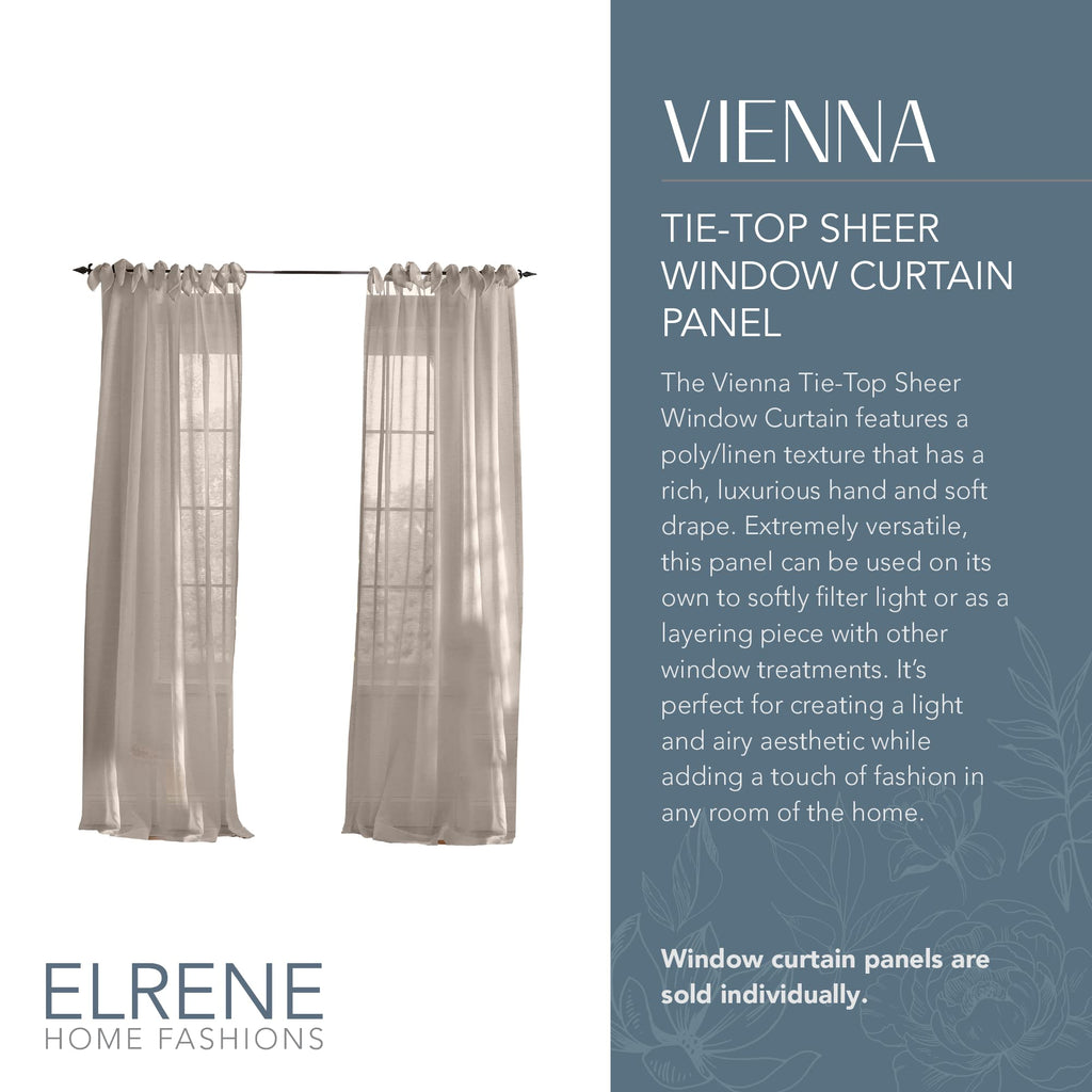 Elrene Home Fashions Vienna Sheer Tie-Top Window-Curtain Panel, 52 In X 84 In (1 Panel), Light Gray