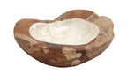 Deco 79 Teak Wood Handmade Live Edge Free Form Decorative Bowl With Capiz Interior, 5'' X 16'' X 16'', Tan Brown, Conveniently S