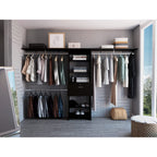 Zamora 70&Quot;W - 118&Quot;W Closet System, 3 Hanging Rods, 5 Shelves, 1 Drawer, Black
