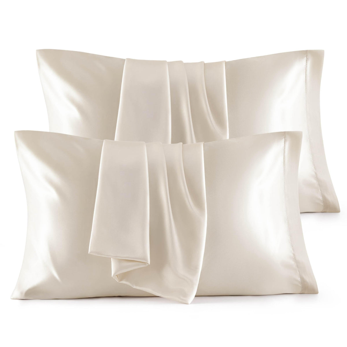 Bedsure Satin Pillowcase, Beige, Standard Set Of 4 - Silky Pillow Covers For Hair And Skin 20X26 Inches With Envelope Closure, S