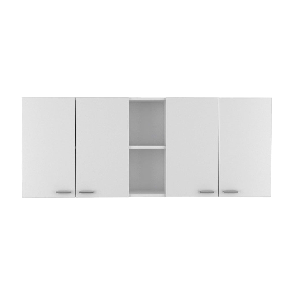 Wall Cabinet 24&Quot; H, 4 Doors, 2 Open Storage Shelves, 2 Internal Shelves, Internal Dish And Glass Organizer, White