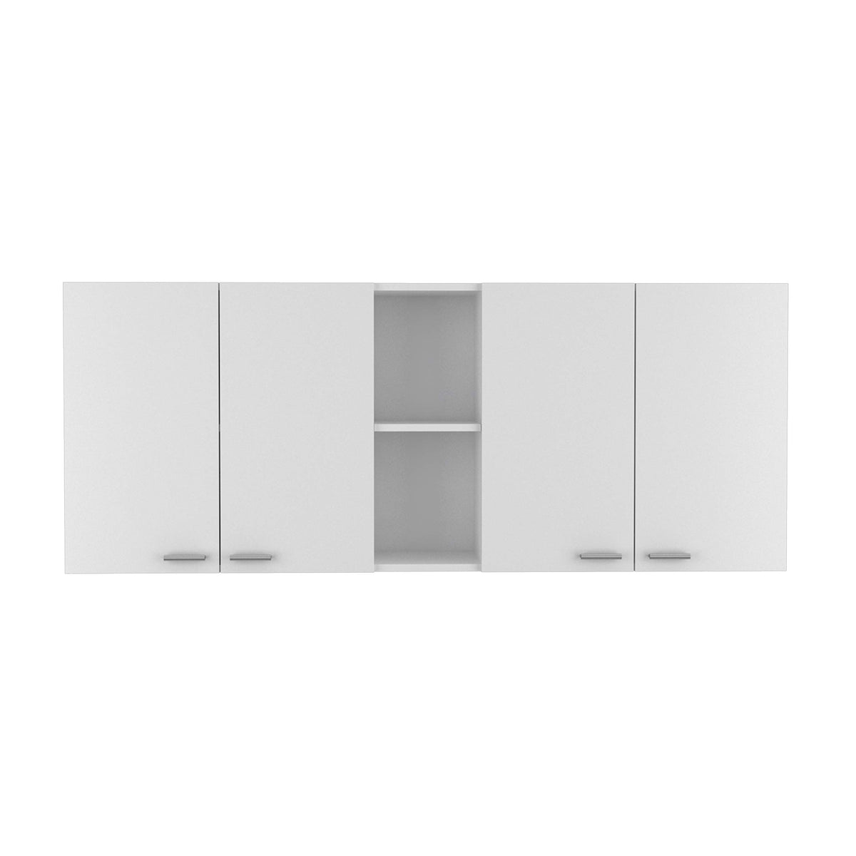 Wall Cabinet 24&Quot; H, 4 Doors, 2 Open Storage Shelves, 2 Internal Shelves, Internal Dish And Glass Organizer, White