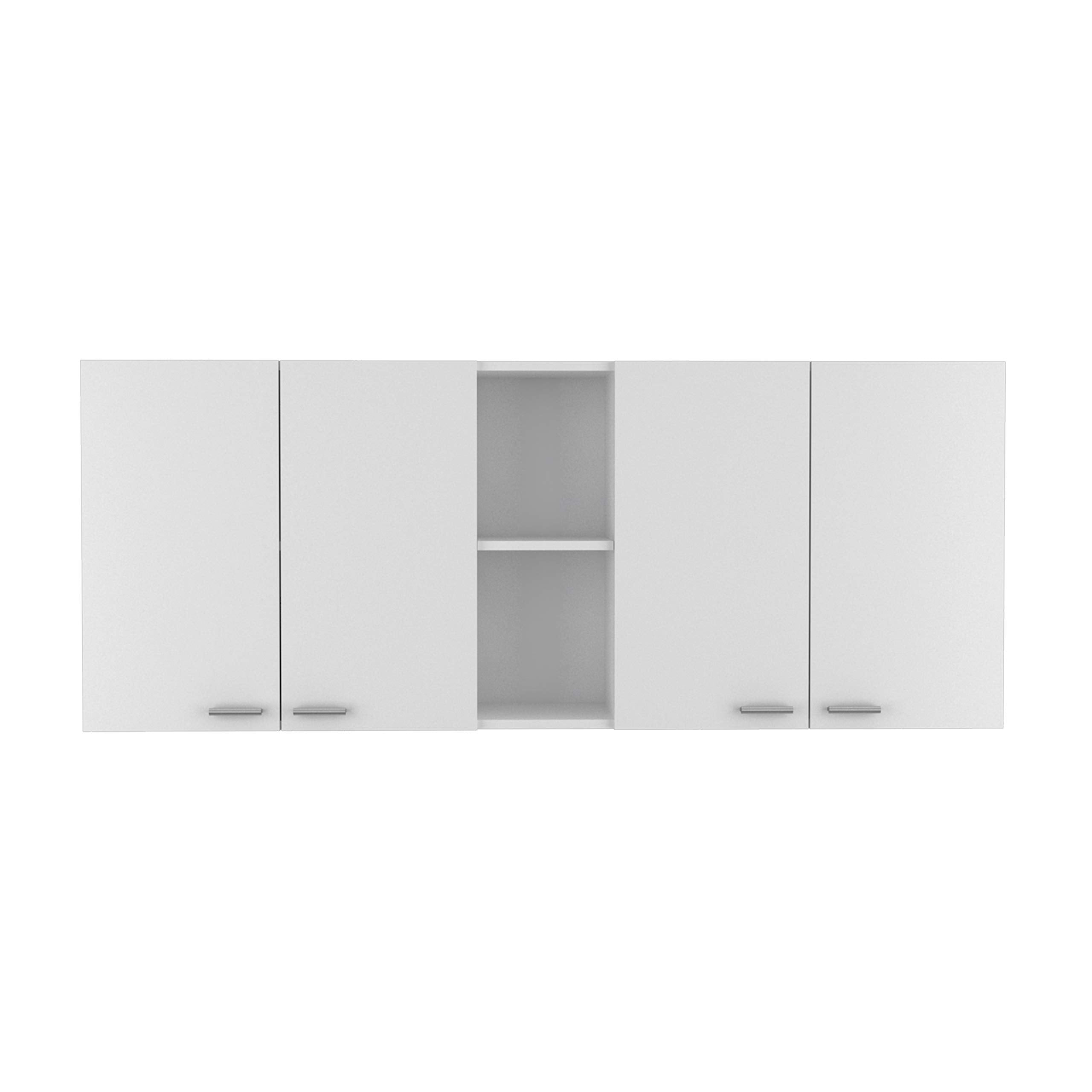 Wall Cabinet 24&Quot; H, 4 Doors, 2 Open Storage Shelves, 2 Internal Shelves, Internal Dish And Glass Organizer, White