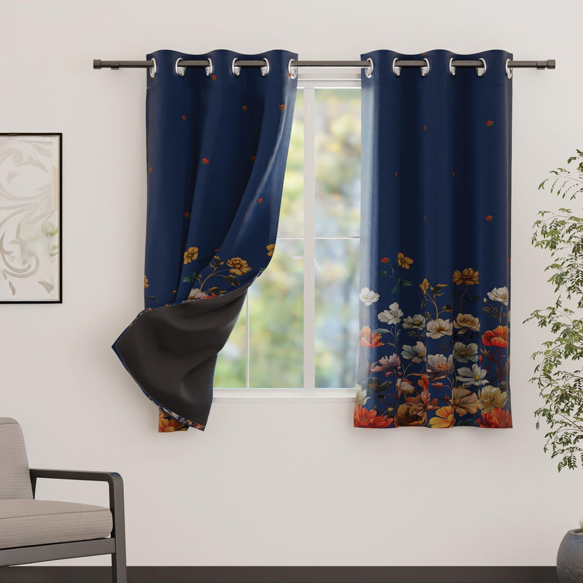 Encasa XO 100% Blackout Curtains, Heavy 358 GSM Fabric, J2 Blue