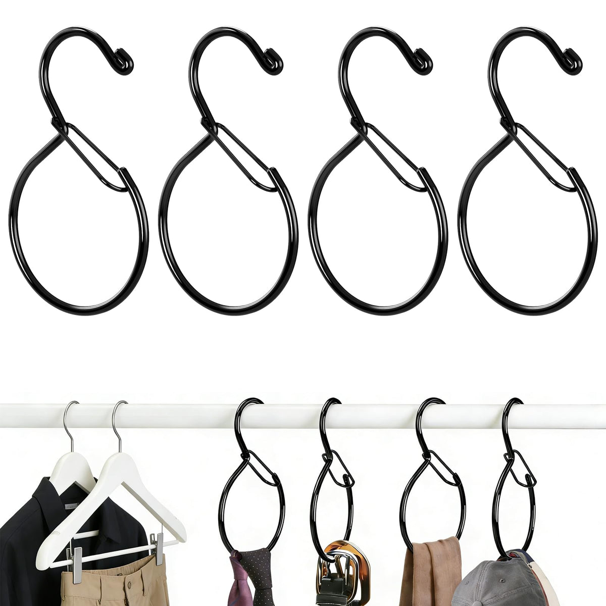 4 Pack Belt Hanger for Closet, Multipurpose Closet Hanger with S Hook, RustResistant Metal Belt Organizer & Tie Rack for Belts,