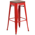 Flash Furniture Lily 30 High Backless Red Metal Barstool with Square Wood Seat