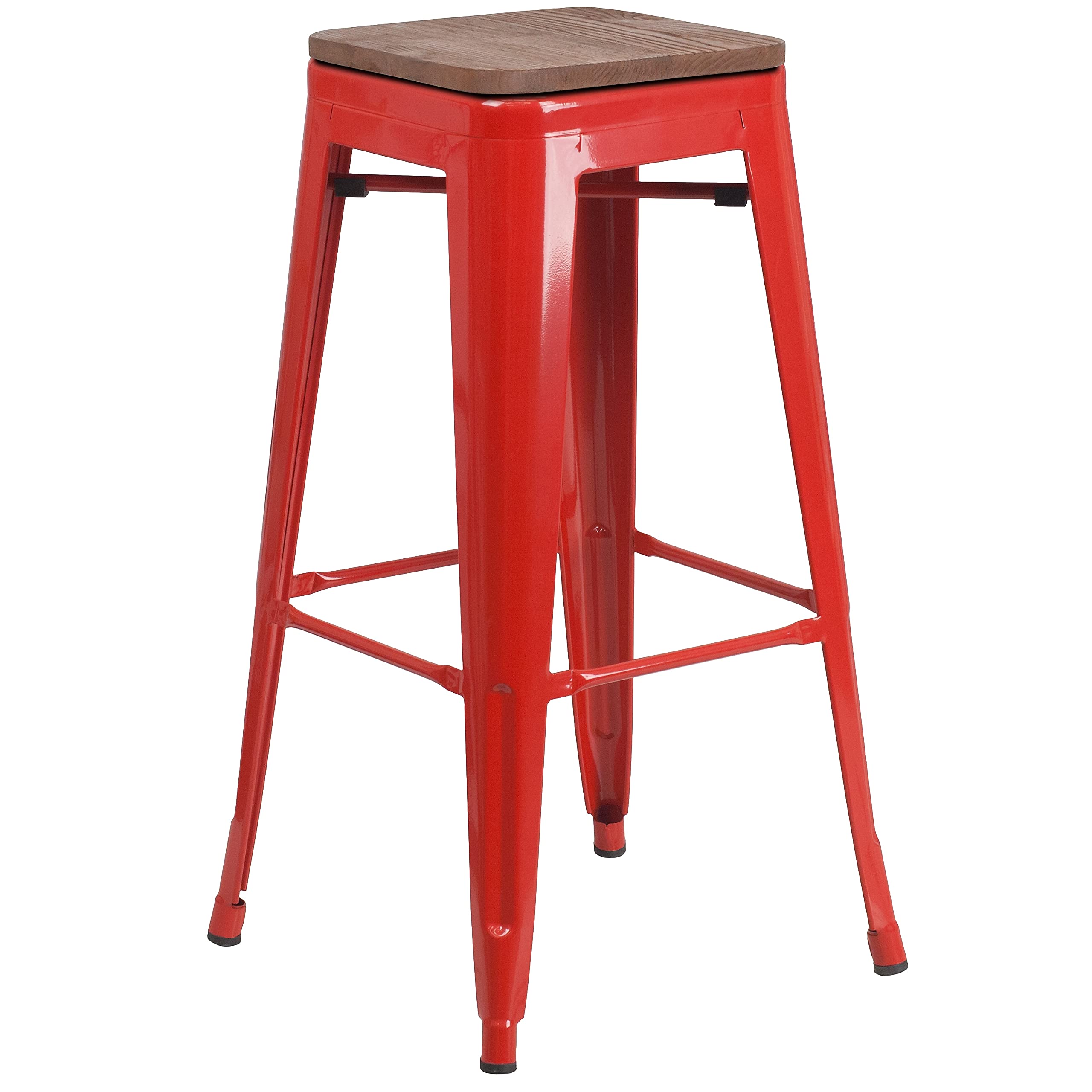 Flash Furniture Lily 30 High Backless Red Metal Barstool with Square Wood Seat