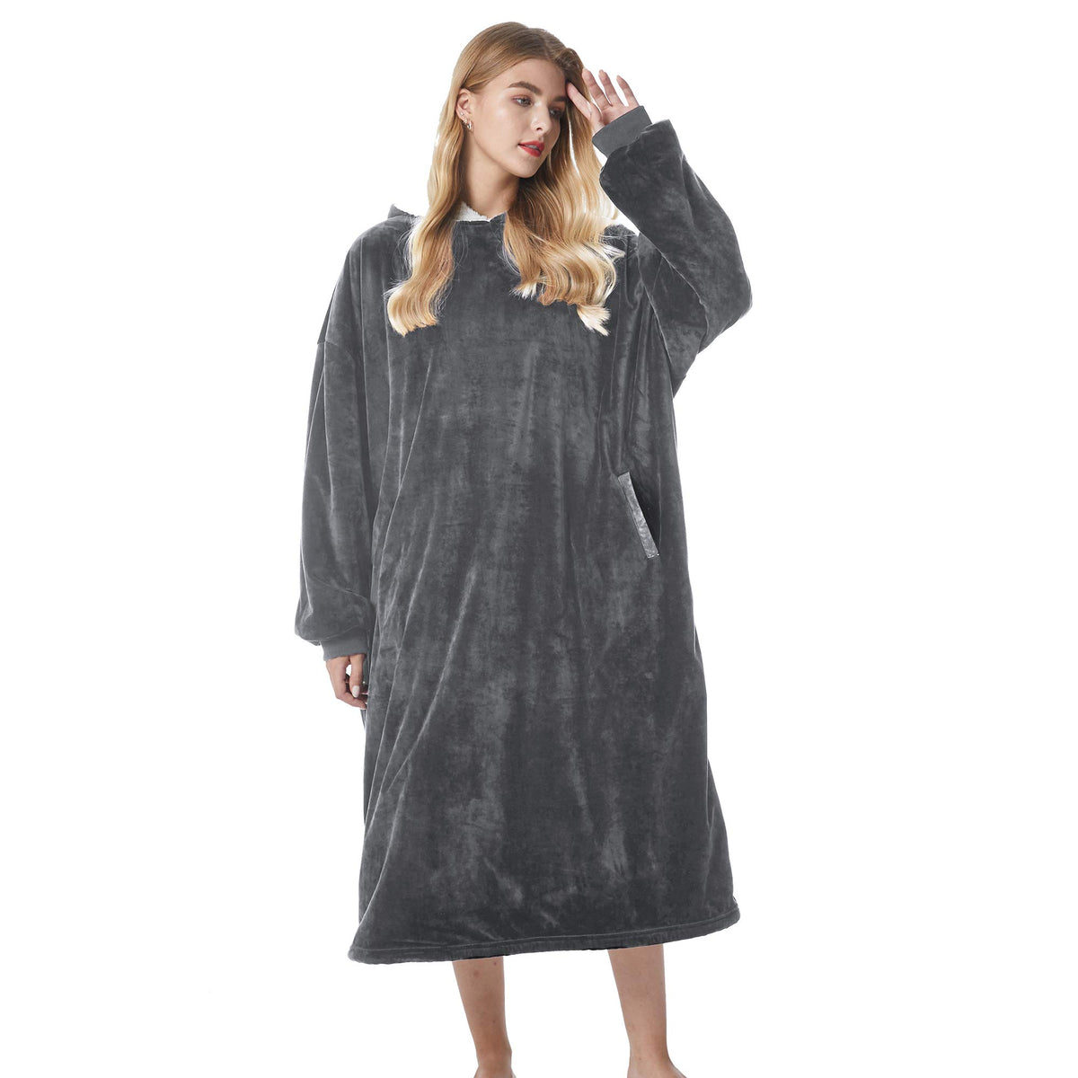 Felicigeely Hoodie Blanket, Long Wearable Blanket Sweatshirt For Adults Women Men Warm Cozy Thick Oversized Blanket Hoodie With