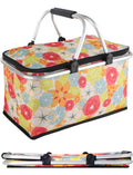 KEFOMOL Insulated Picnic Basket,Collapsible Cooler Bag,32L Grocery Basket with Lid,2 Sturdy Handles,Storage Basket for Picnic,Fo