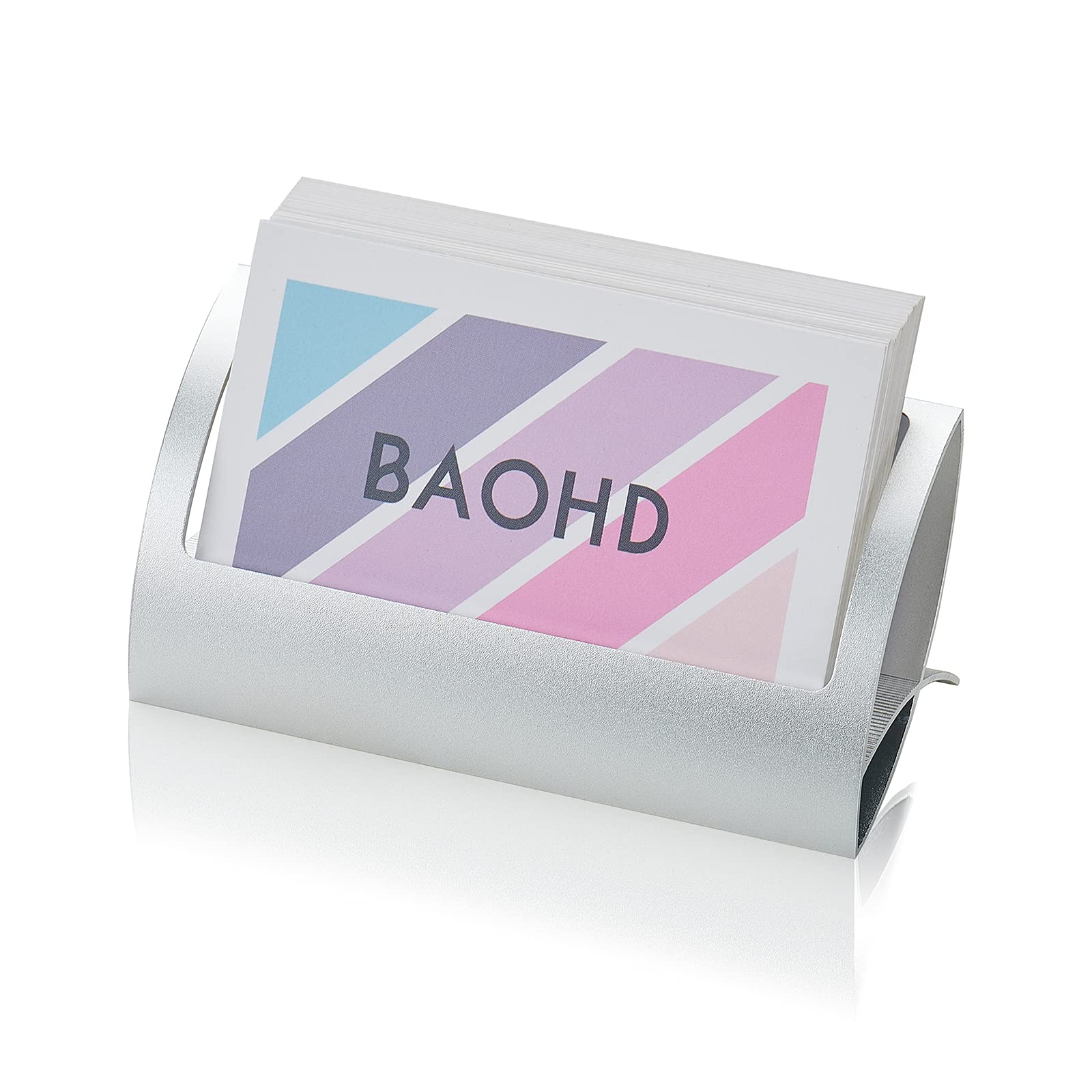 Baohd Desk Business Card Holder, Modern Metal Aluminum Business Card Display Holder Stand, Desktop Name Card Organizer (Silver)