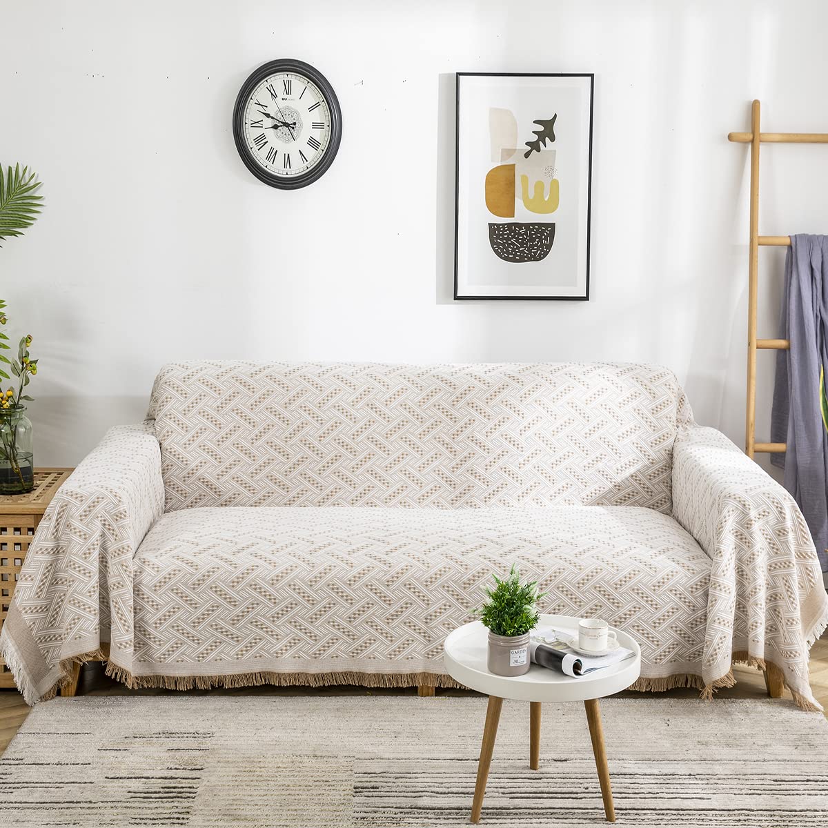 AIVIA Loveseat Cover Sheet Blanket, Cotton Woven Reversible Anti Slip Cushion Covers for 2 Seater Couches with Armrest, Living R