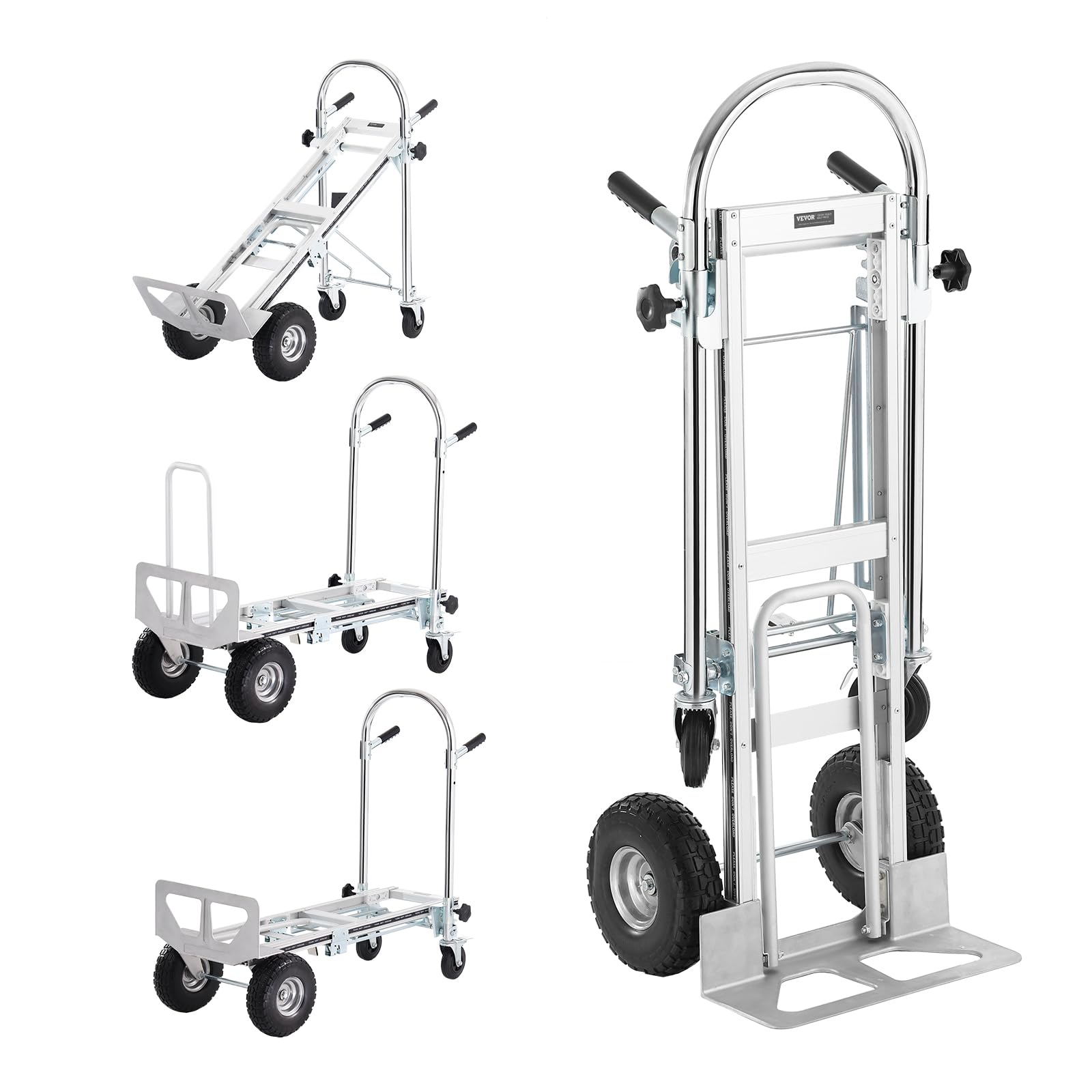 VEVOR Aluminum Folding Hand Truck, 4 in 1 Design 1000 lbs Capacity, Heavy Duty Industrial Collapsible cart, Dolly Cart with Rubb