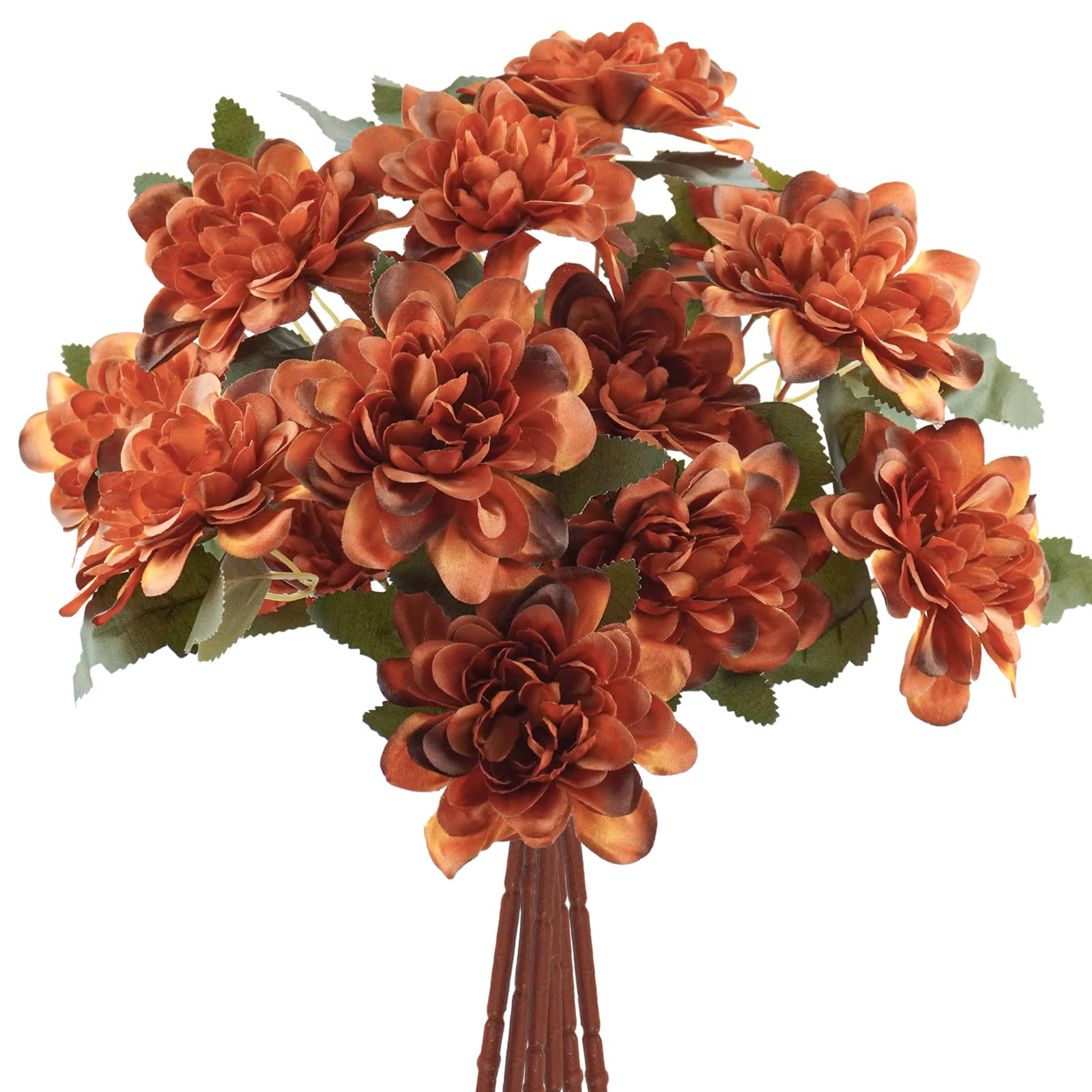 Uieke 12PCS Artificial Daisy Mums Flowers with Stem, Burnt Orange Silk Flowers Arrangement for Home Party Fall Wedding Bouquet T