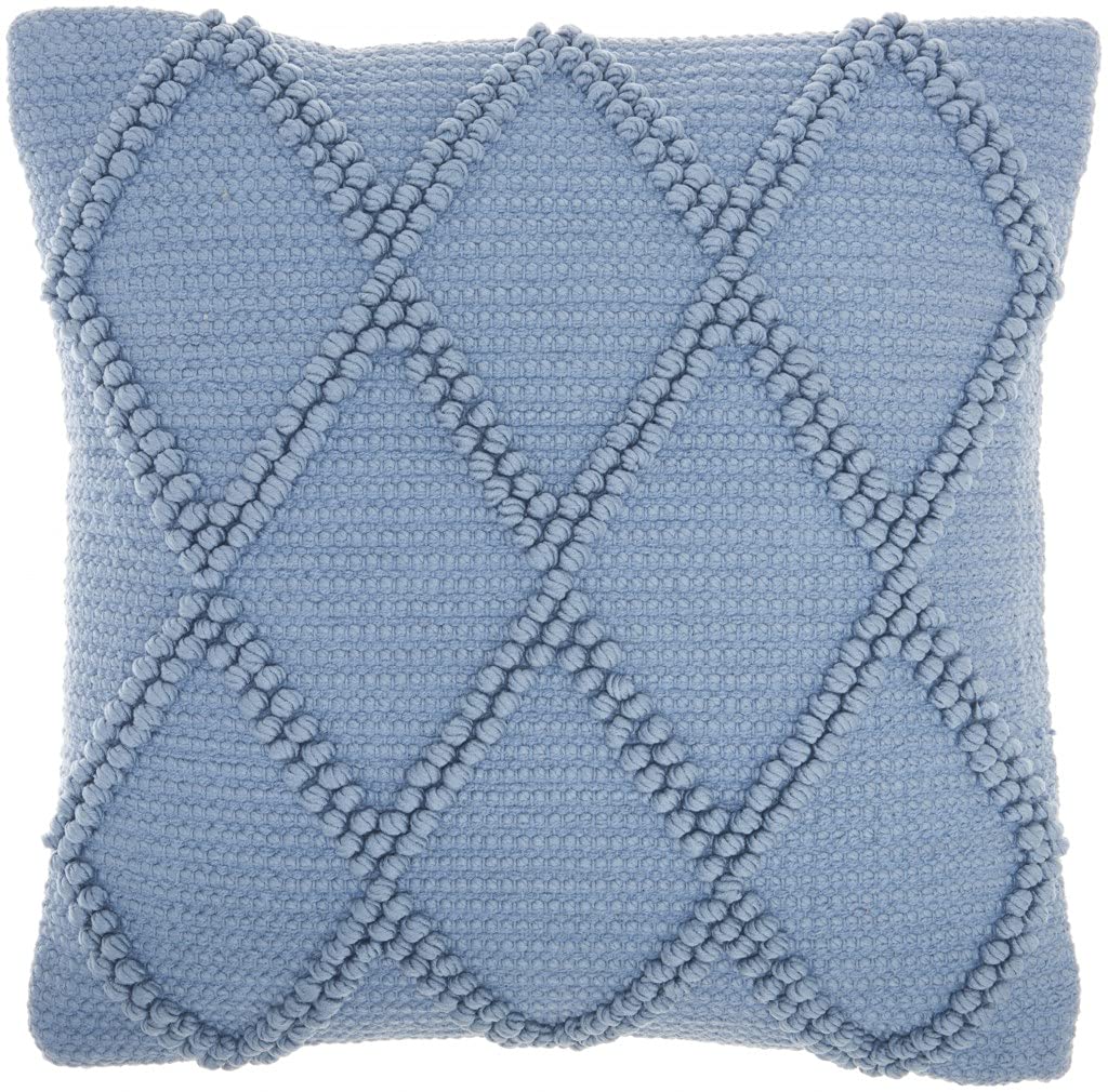 HomeRoots Ocean 60% Cotton 40% Polyester Soft Blue Textured Lattice Throw Pillow