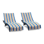 Arkwright Cabo Chaise Lounge Cover - Pack Of 2 - Striped Soft Cotton Cabana Towel With Pocket Holder For Beach Pool Outdoor Chair, 30 X 85 In., Royal Blue/Café Ole