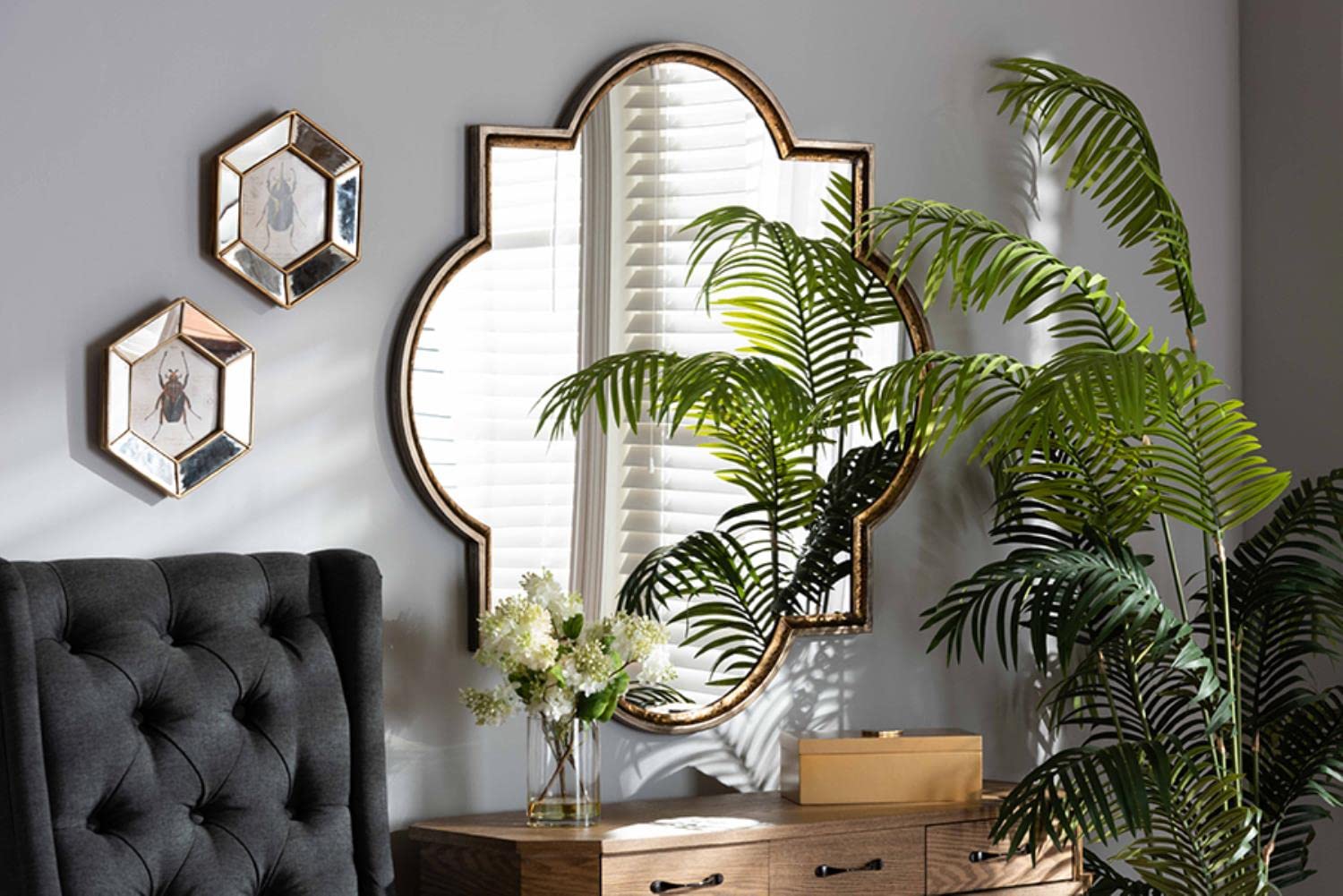 Baxton Studio Bronze and Gold Finished Metal Quatrefoil Accent Wall Mirror