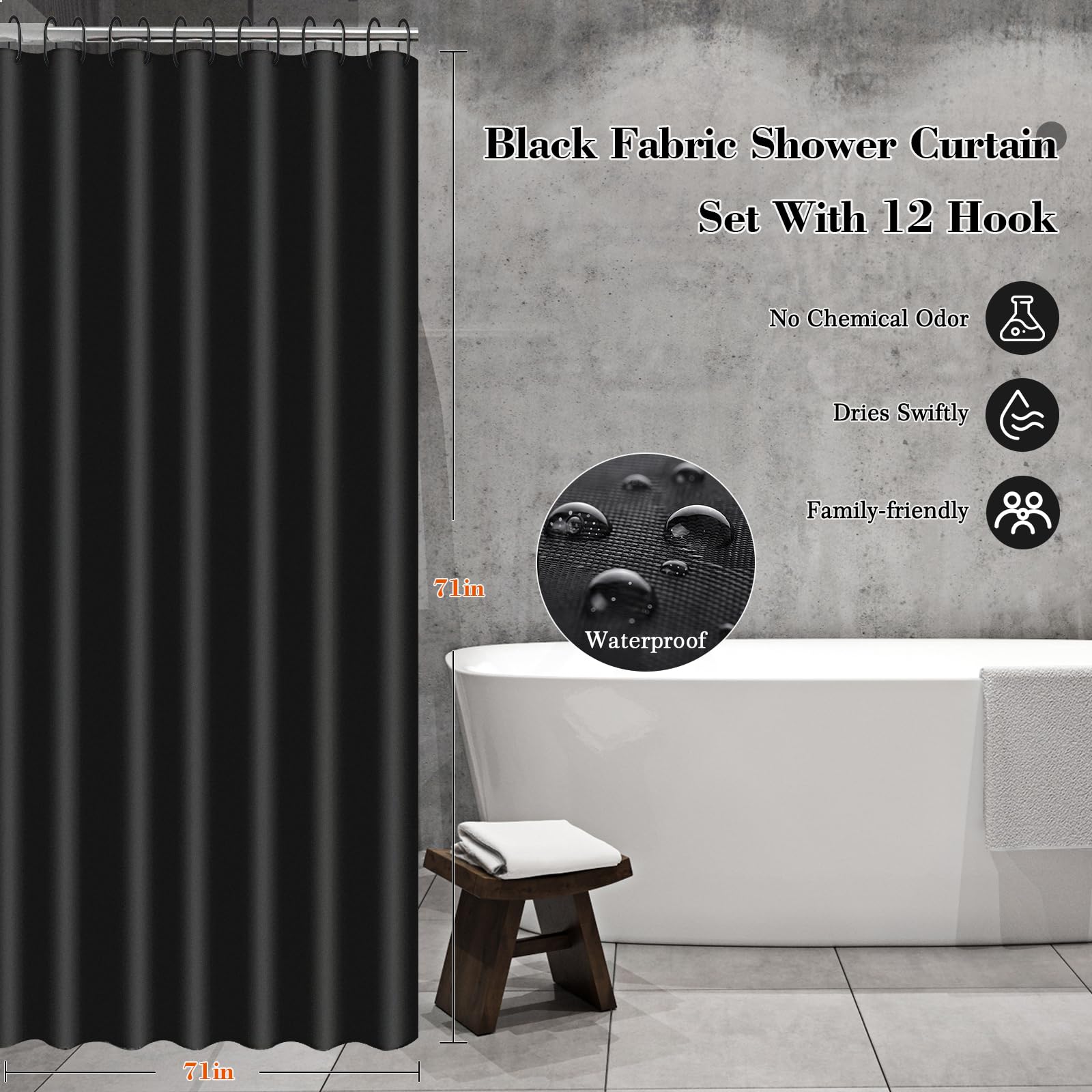Alpiriral Black Bathroom Accessories Set, 22Pcs Bathroom Sets With Shower Curtain And Rugs, Bathroom Accessories Sets Complete W