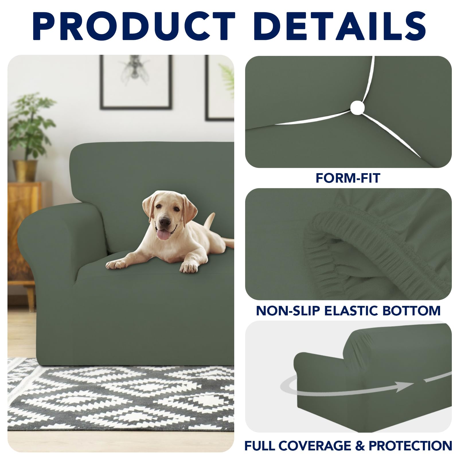 Purefit 100% Dual Waterproof Couch Cover Slipcovers For Couches And Sofas - Stretch Non Slip Fleece Sofa Covers Washable, Leakproof Furniture Protector For Kids, Pets, Dog (Chair, Greyish Green)