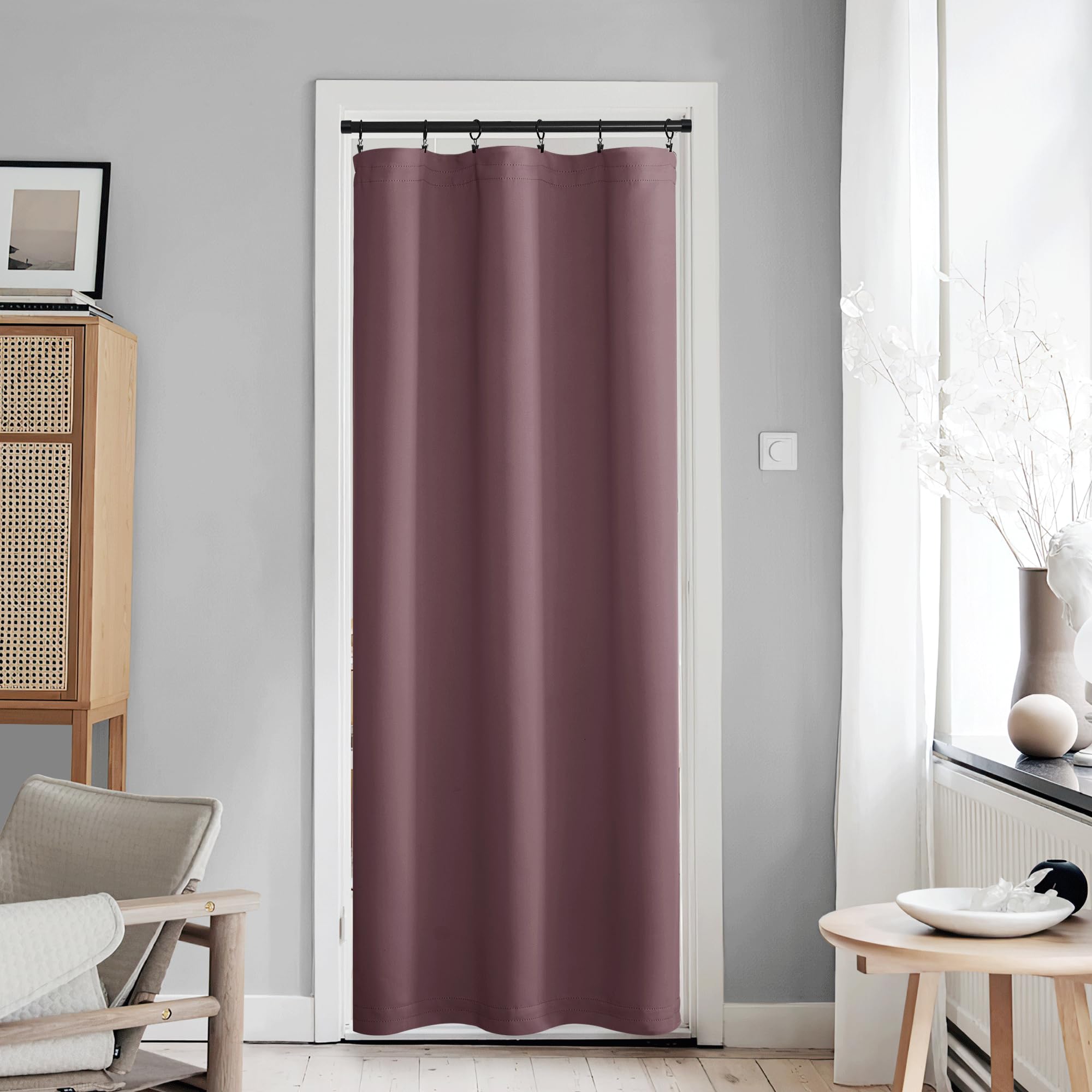 Nicetown Doorway Curtains For Door Window, Thermal Insulated Blackout Door Curtin For French Door, Sidelight Rod Pocket 80 Inches Long Curtains For Bedrrom, Dry Rose, 1 Panel, 42' Wide