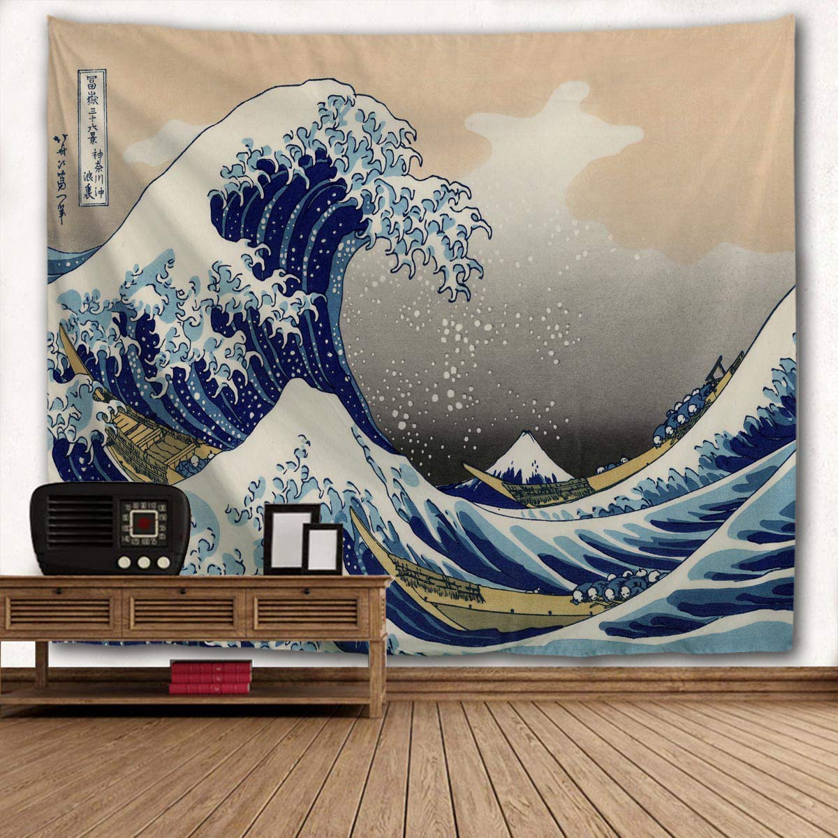 Tapestry Great Waves Of Kanagawa Big Tsunami Nautical Pattern Wall Hanging Art Home Decor Polyester Tapestry For Living Room Bed