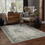 HomeRoots 508166 10 x 13 ft. Gray Blue & Teal Oriental Power Loom Stain Resistant Rectangle Area Rug