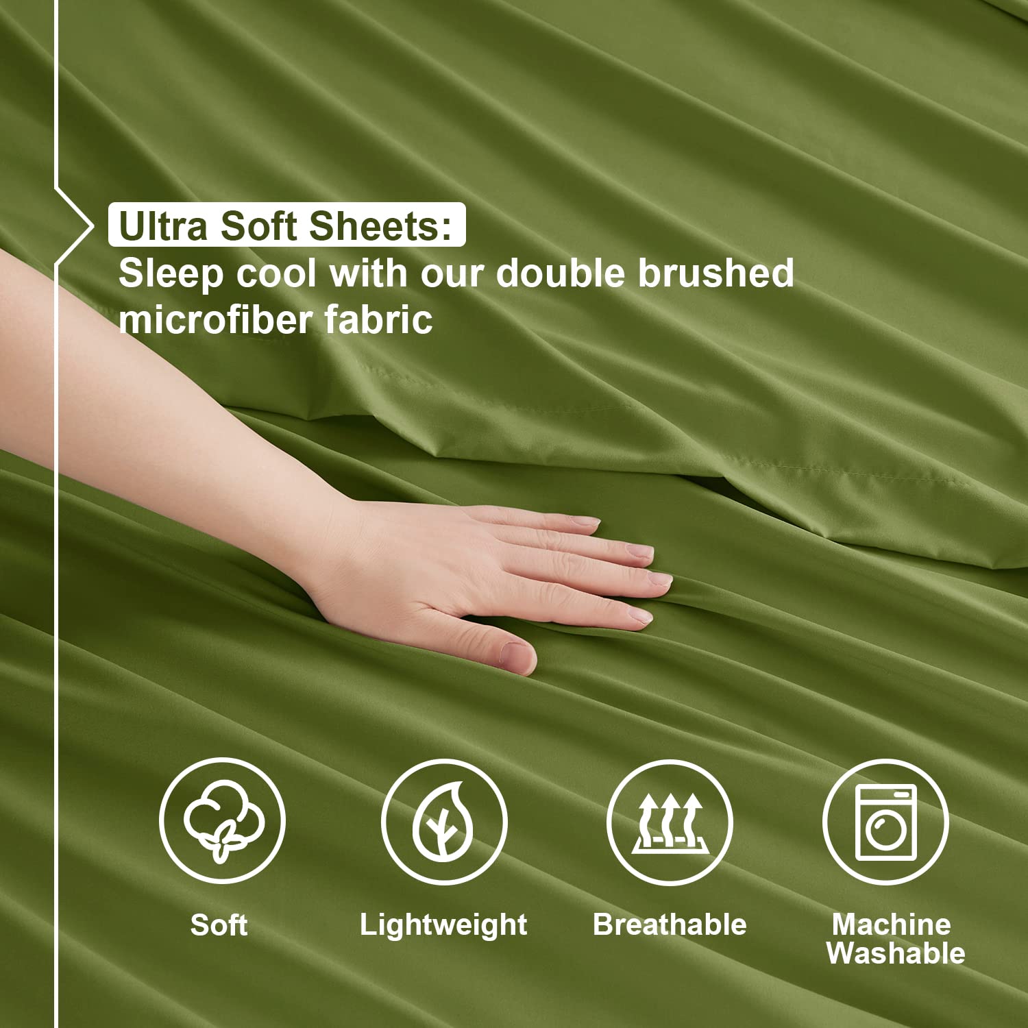 Nestl Rv Short Queen Sheets Set - 4 Piece Bed Sheets For Rv Queen Size Bed, Double Brushed Rv Size Sheets, Hotel Luxury Calla Green Sheets, Extra Soft Bedding Sheets & Pillowcases