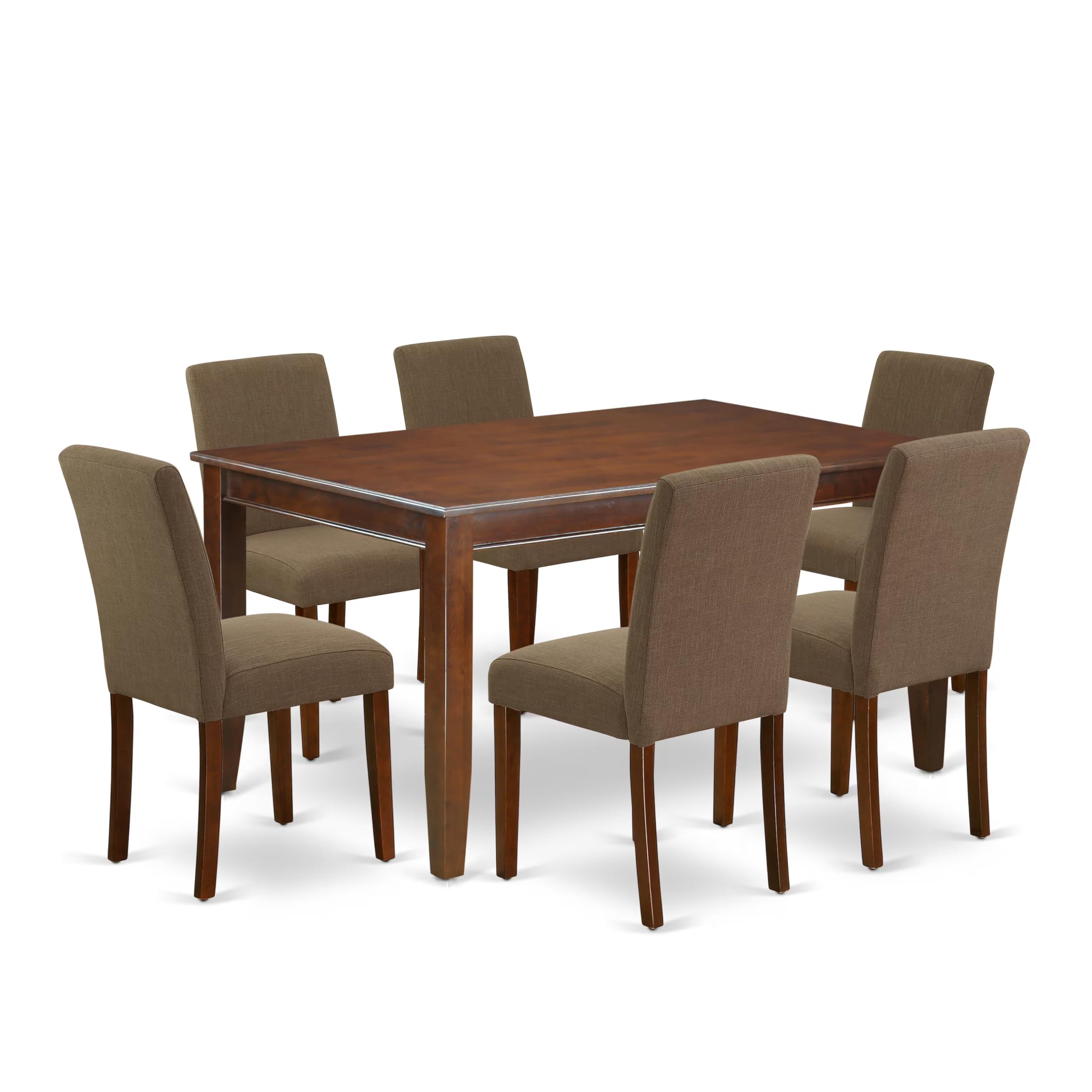 East West Furniture Duab7-Mah-18 7 Piece Dining Room Table Set Consist Of A Rectangle Kitchen Table And 6 Coffee Linen Fabric Parson Dining Chairs, 36X60 Inch, Mahogany