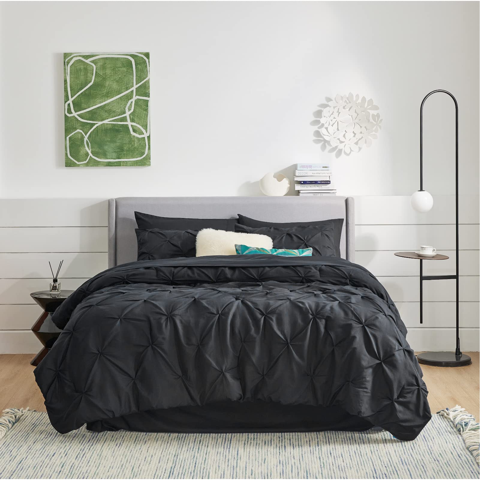 Bedsure King Size Comforter Set - Bedding Set King 7 Pieces, Pintuck Bed In A Bag Green Bed Set With Comforter, Sheets, Pillowca