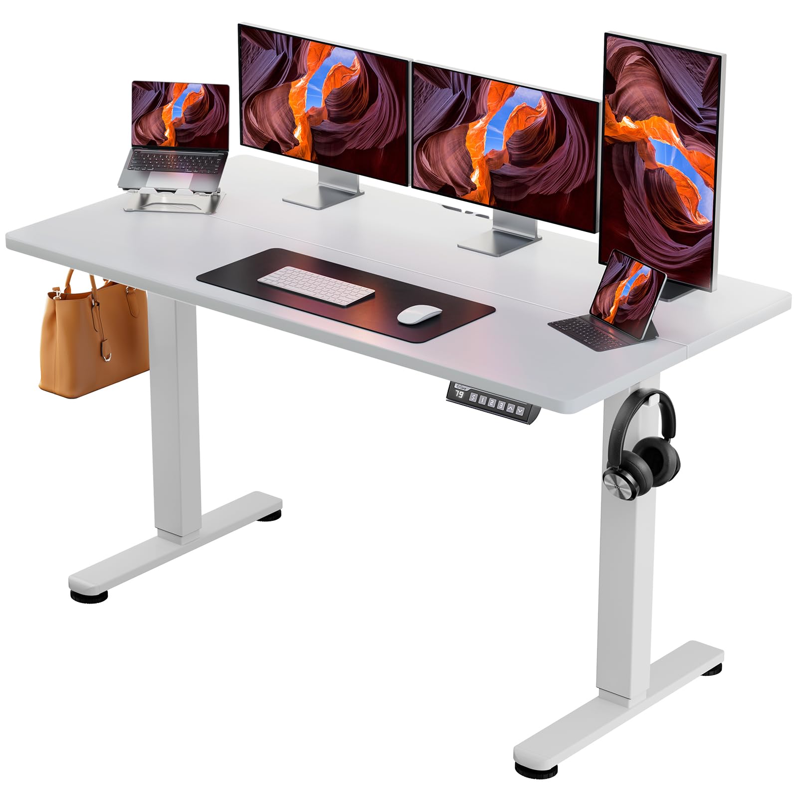 ErGear Height Adjustable Electric Standing Desk, 55 x 28 Inches Sit Stand up Desk, Memory Computer Home Office Desk (White)