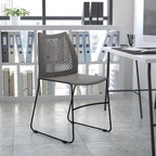 Flash Furniture Hercules Series 661 Lb. Capacity Gray Stack Chair With Air-Vent Back And Black Powder Coated Sled Base