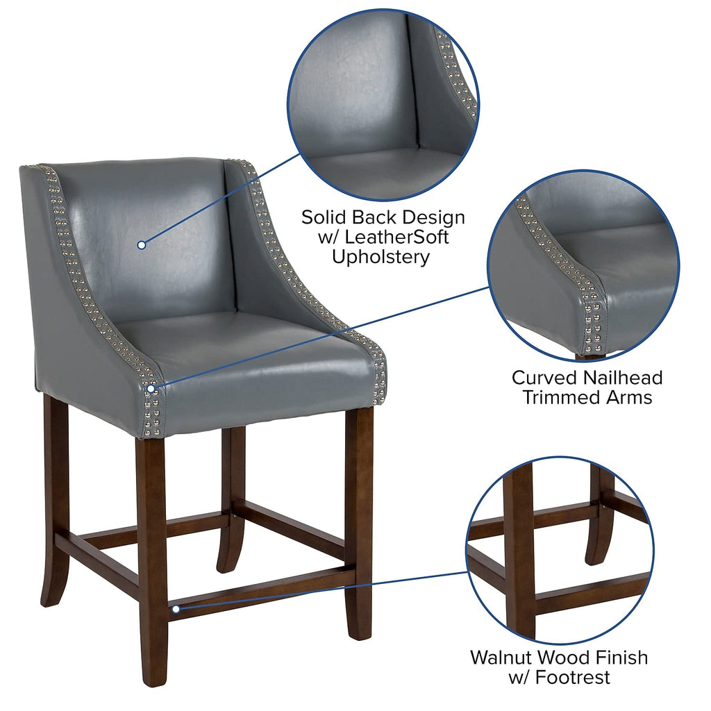 Flash Furniture Bellagio Contemporary Adjustable Height Barstool With Accent Nail Trim In Gray Leathersoft