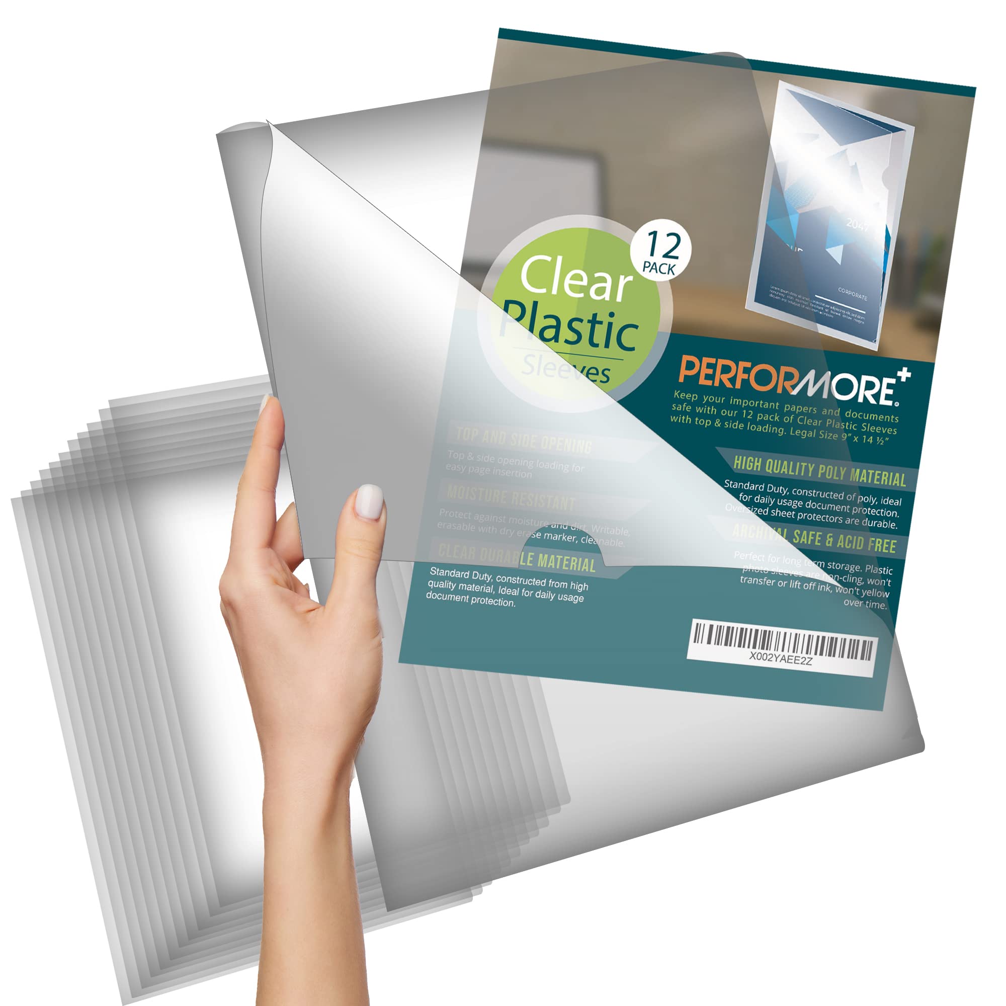 Performore 12 Pack Of Clear Project Pocket Sleeves, 9' X 14.5' Legal Size Transparent Plastic Folder Protectors For Documents,