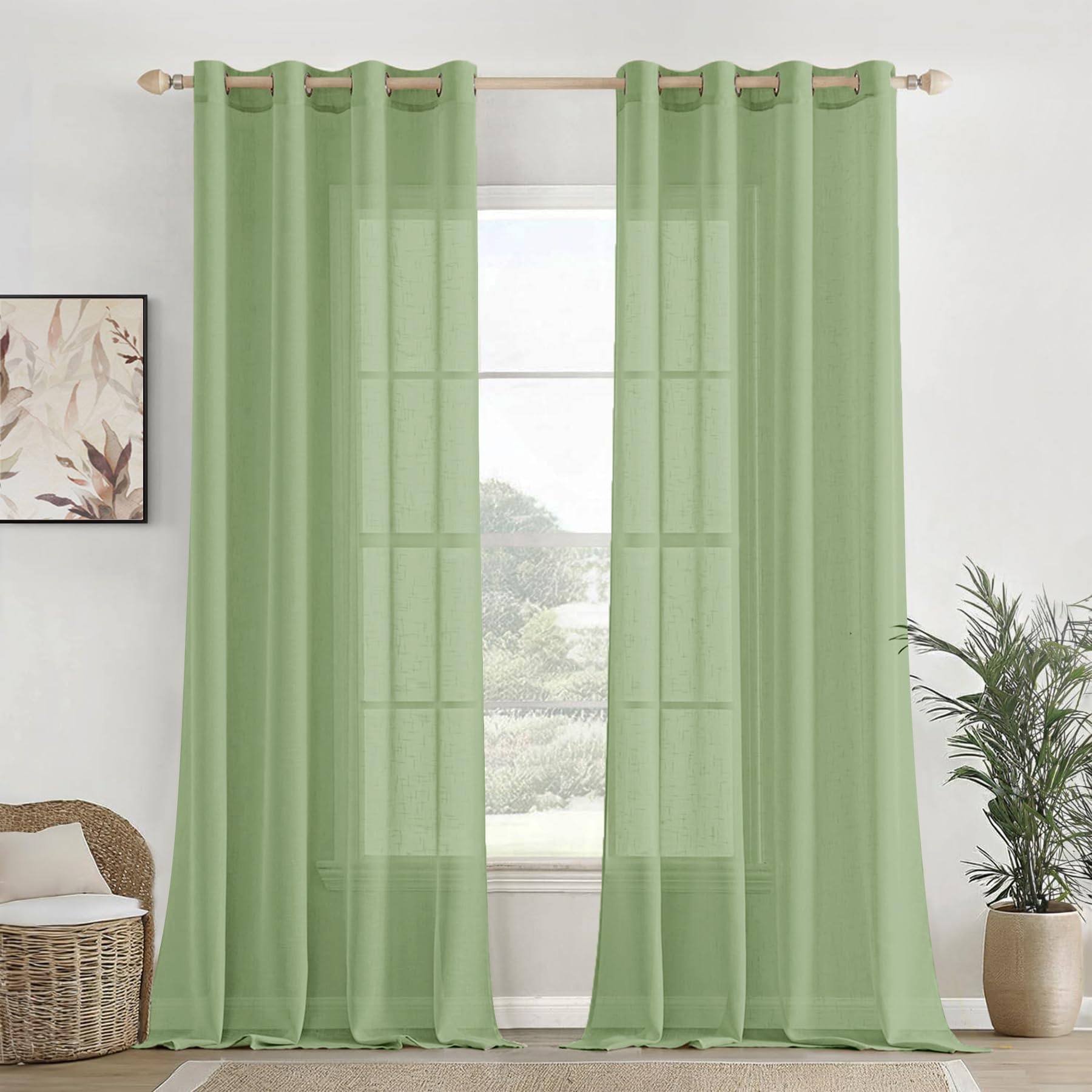 Homemonde 6 Feet Curtain Window  Cotton Solid Sheer Transparent Curtains Set Of 6 For Living Room, Office Decoration (Minti Gre