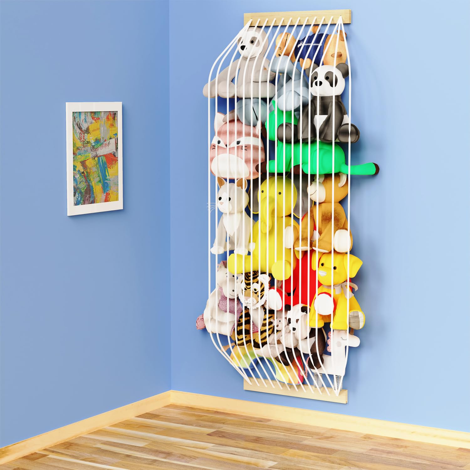 VOMELON Stuffed Animal Storage Hammock Wooden Plush Toy Organizer for Kids Room D  cor, Playroom Nursury Plush Toys Storage Cadd