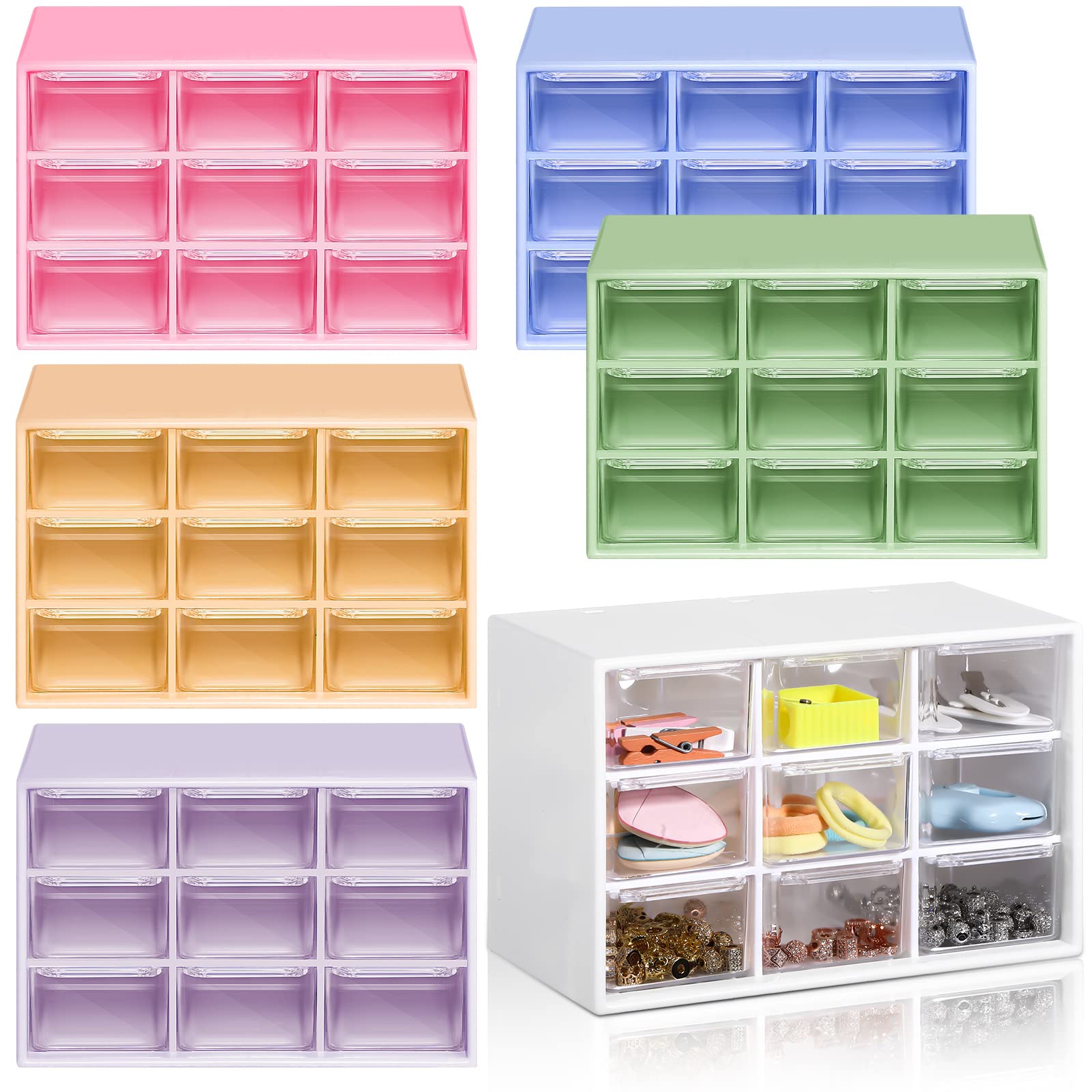 Amyhill 6 Pcs Mini Drawer Organizer Small Organizer With 9 Drawers Plastic Desktop Craft Storage Box For Office Home Room Jewelr