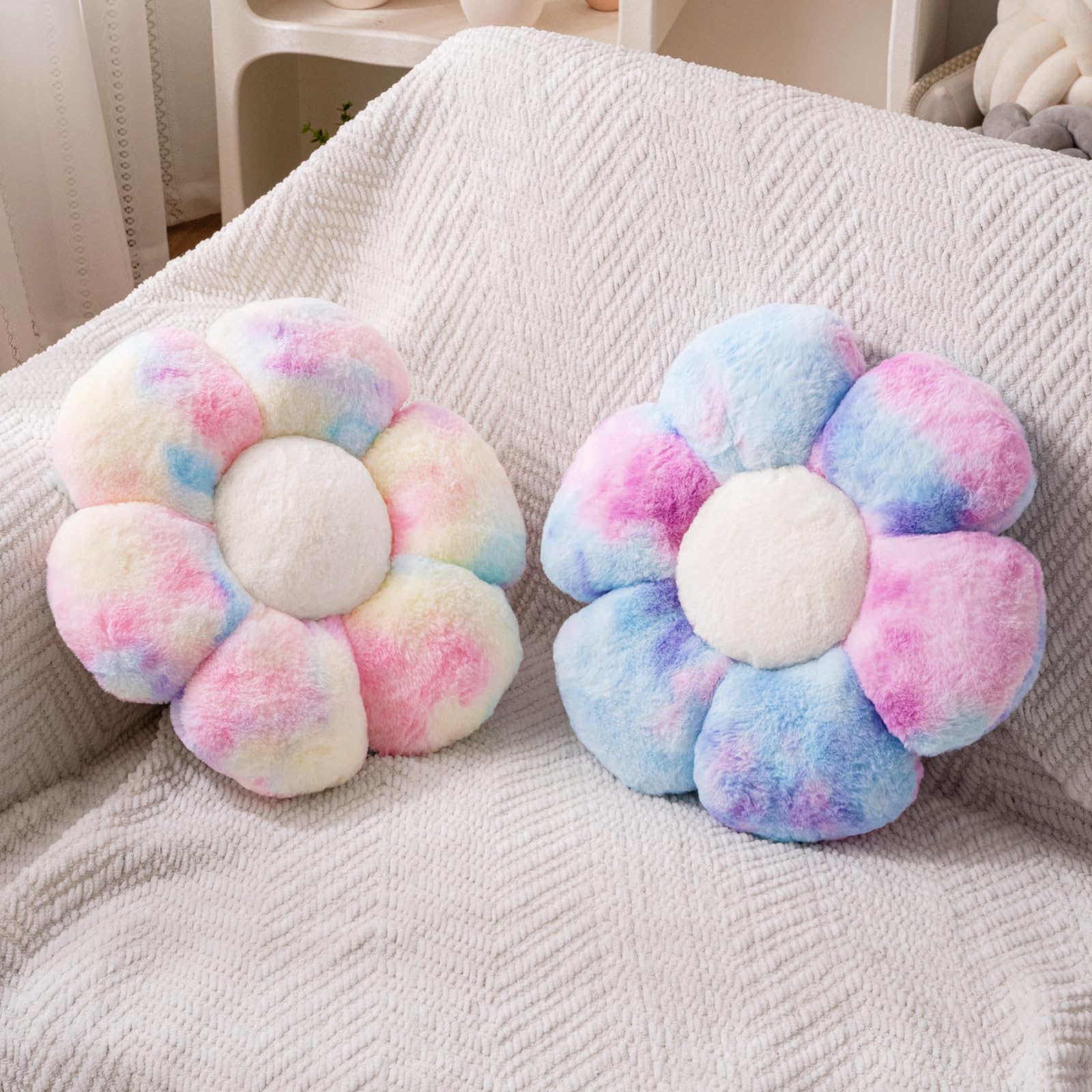 Jznexd 2 Pcs Colorful Throw Pillows, Daisy Flower Floor Shaped Pillows Set, Cute Preppy Room Decor Decorative Throw Pillows For