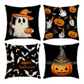 Halloween Pillow Covers 16X16 Set Of 4 Ghost Pumpkin Decorative Throw Pillows Cover Black Spider Webs Pillow Cases Home Outdoor