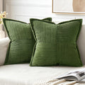 Miulee Moss Green Corduroy Pillow Covers 20X20 Inch With Splicing Set Of 2 Super Soft Boho Striped Pillow Covers Broadside Decor