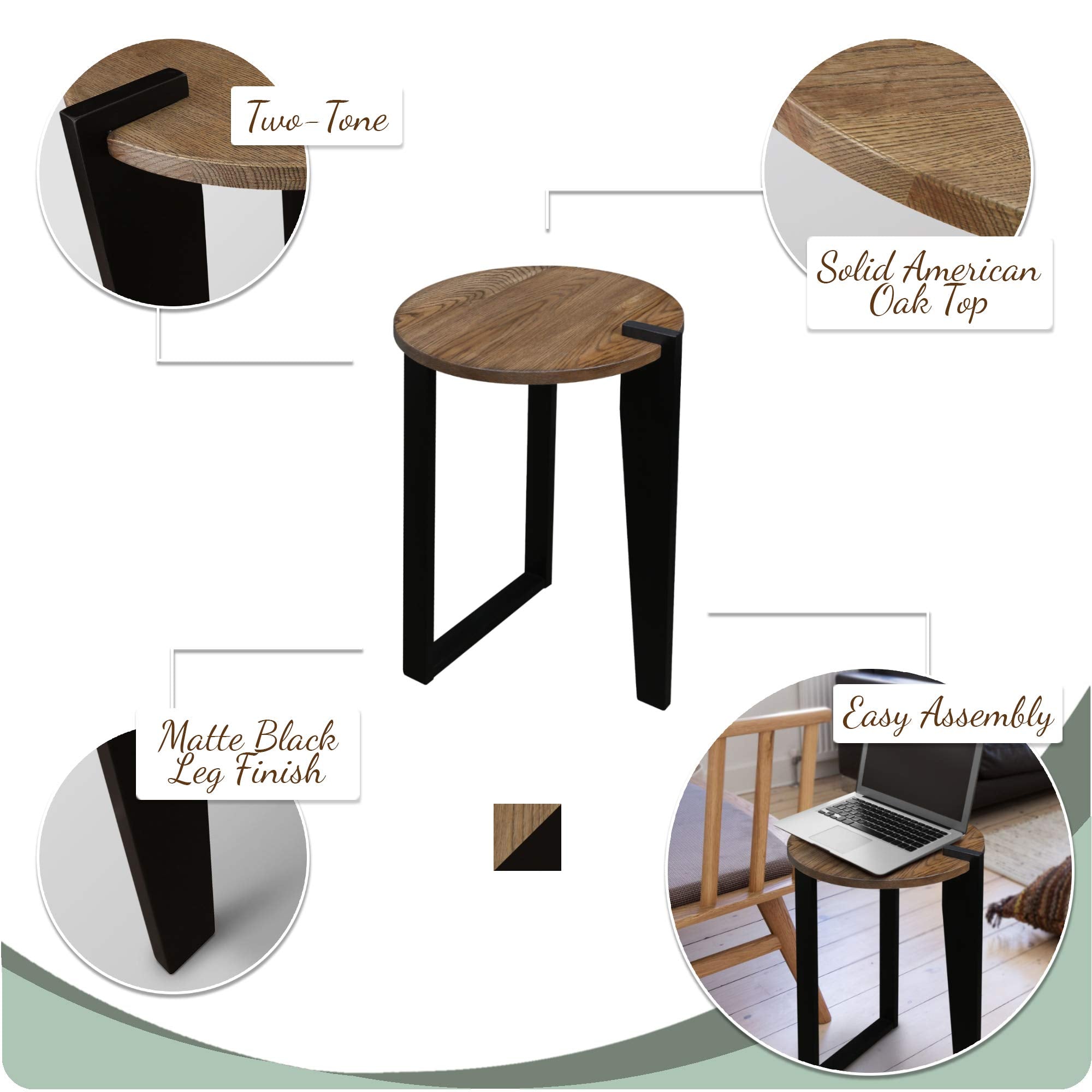 American Trails 16&quot; Sundial Round End Table With Solid American Hardwood, Two-Tone (Forest Gray,Black)