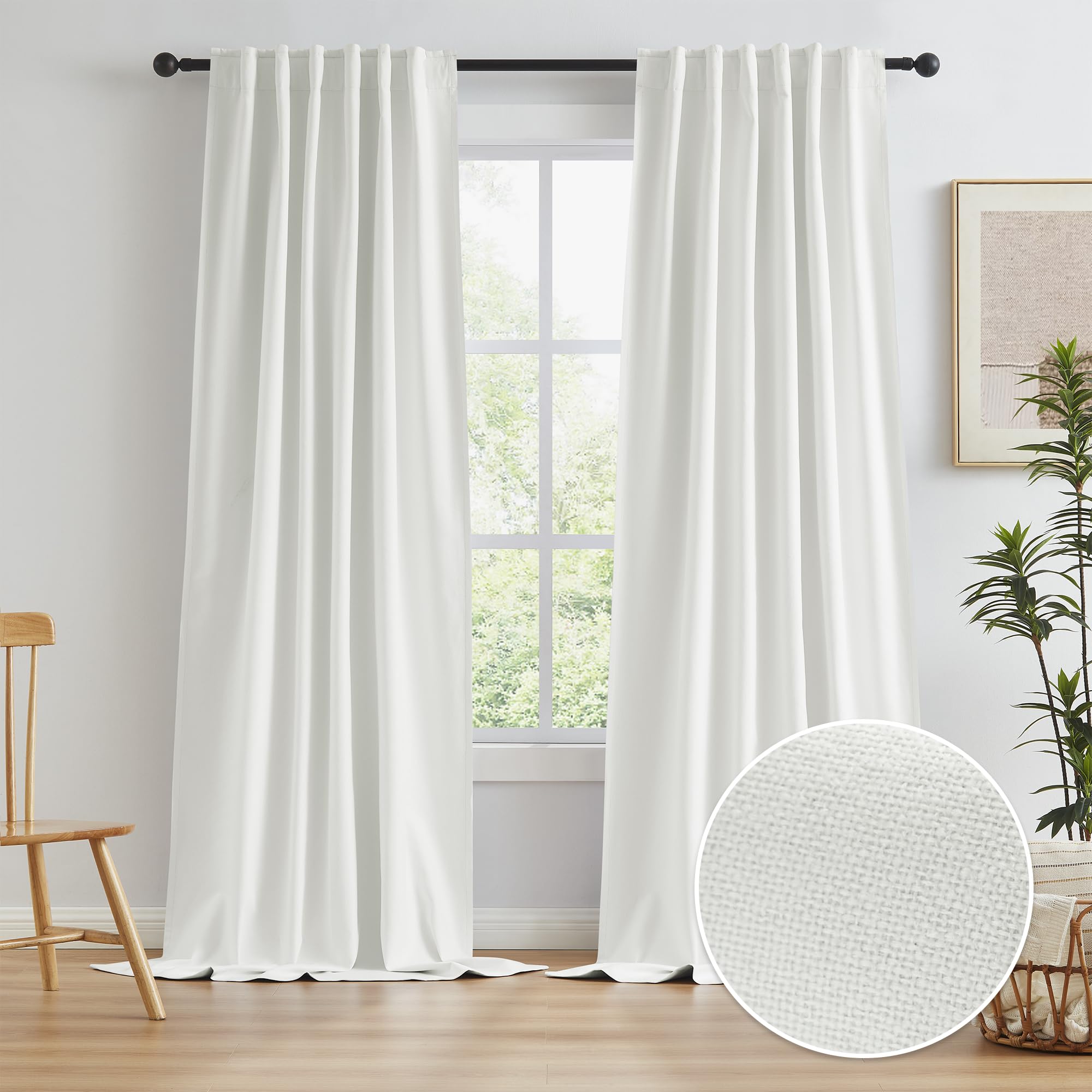 Cream Blackout Extra Long Curtains 132 Inch Length 11 FT, Farmhouse Boho Window Curtain Panels for Living Room, Back Tab Vertica