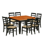 East West Furniture PARF9-BCH-C 9 Piece Dining Table Set Includes a Square Dinner Table with Butterfly Leaf and 8 Linen Fabric Dining Room Chairs, 54x54 Inch, Black & Cherry