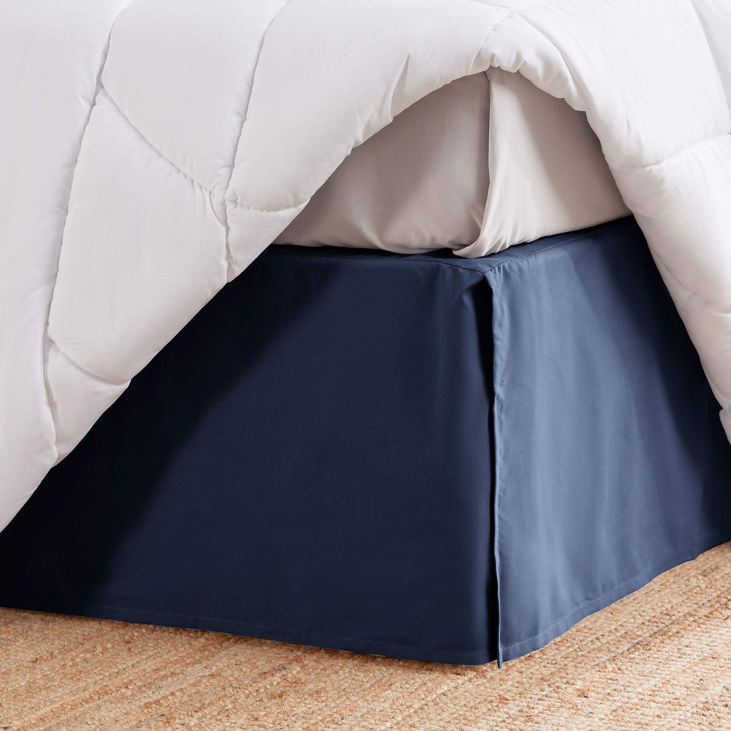 Sleep Zone Pleated Bed Skirts Full Size, 15 Inch Tailored Drop Easy Fit Bedskirt, Anti-Static, Fade Resistant (Full, Navy Blue)