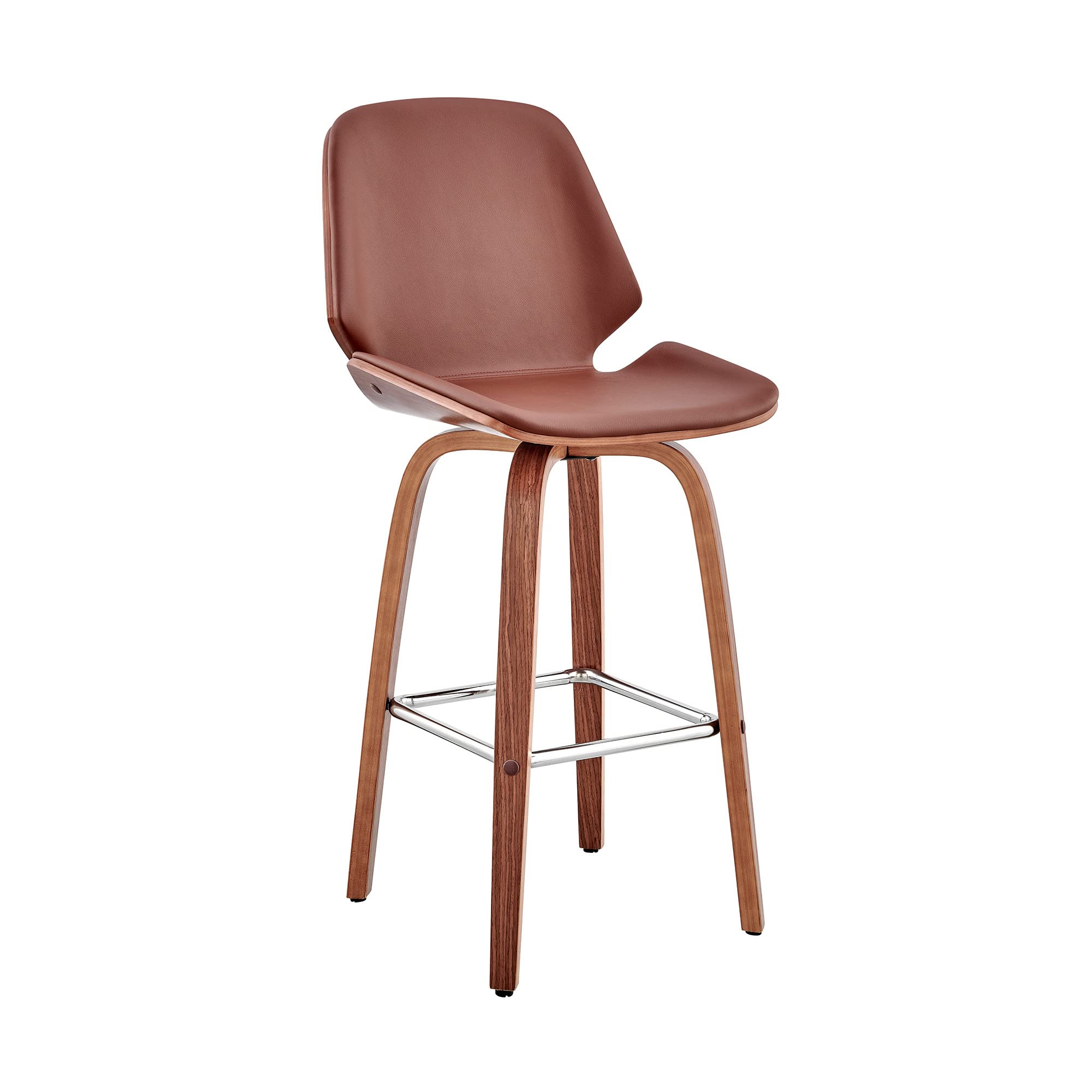 HomeRoots Metal/Plywood/Faux Leather 26' Brown Faux Leather Swivel Seat Wooden Bar Stool