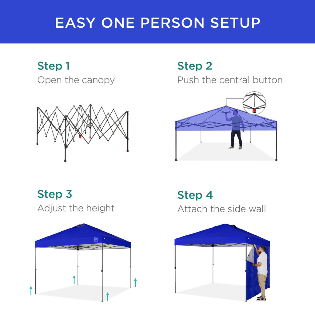 Best Choice Products 10X10Ft Easy Pop Up Canopy W/Side Wall, 10 Pockets, Portable Carrying Case, 1-Button Setup, 4 Weight Bags - Resort Blue