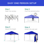 Best Choice Products 10X10Ft Easy Pop Up Canopy W/Side Wall, 10 Pockets, Portable Carrying Case, 1-Button Setup, 4 Weight Bags - Resort Blue