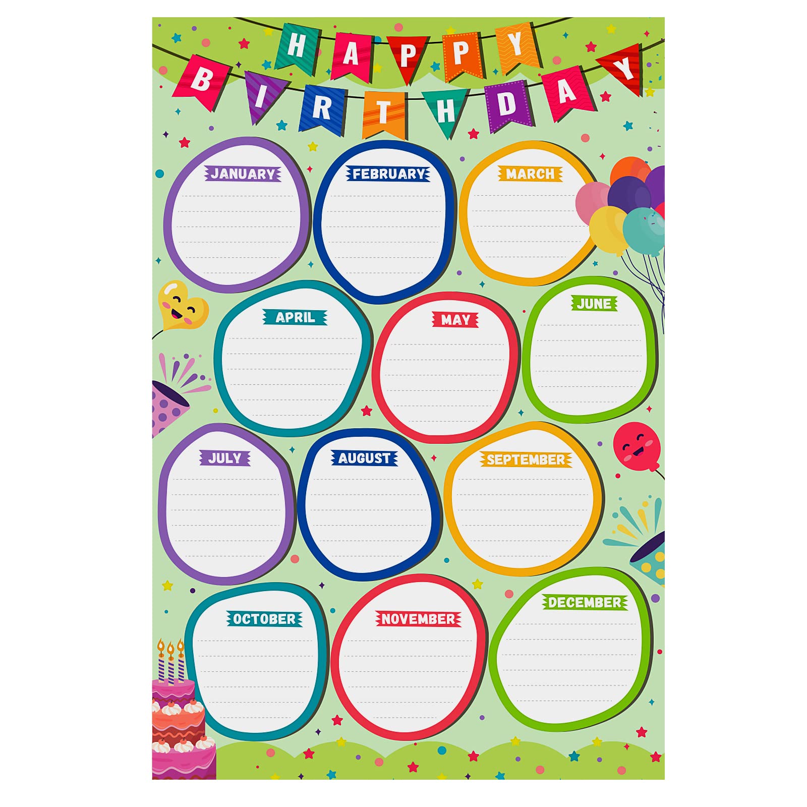 Whatsign Happy Birthday Chart Poster Birthday Posters For Classroom Decorations 12'X18'Classroom Birthday Chart Calendar Poste