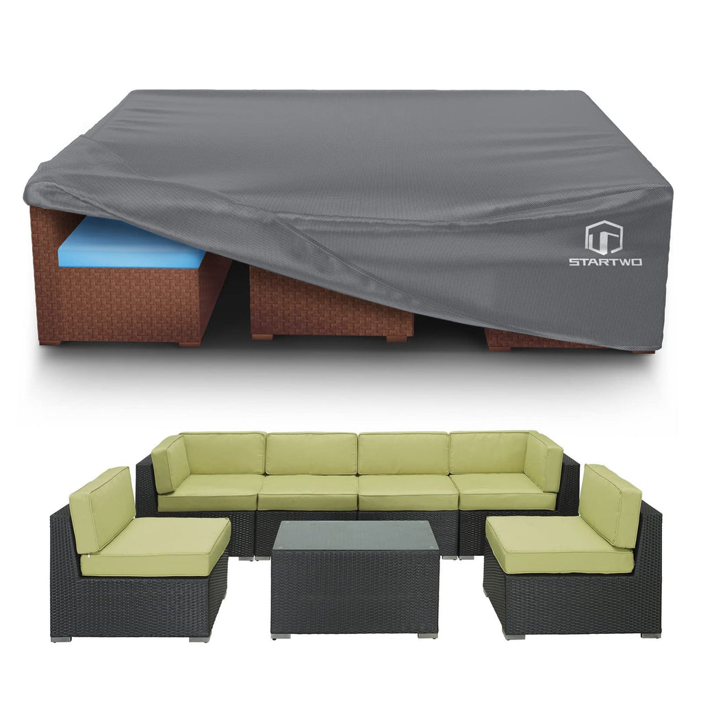 Startwo Patio Furniture Covers Waterproof-126'X126'X28', Patio Lawn Cover For Outdoor 7-12 Piece Sectional Sofa, Conversation Set Garden Dining Tables/Chairs Set,Grey